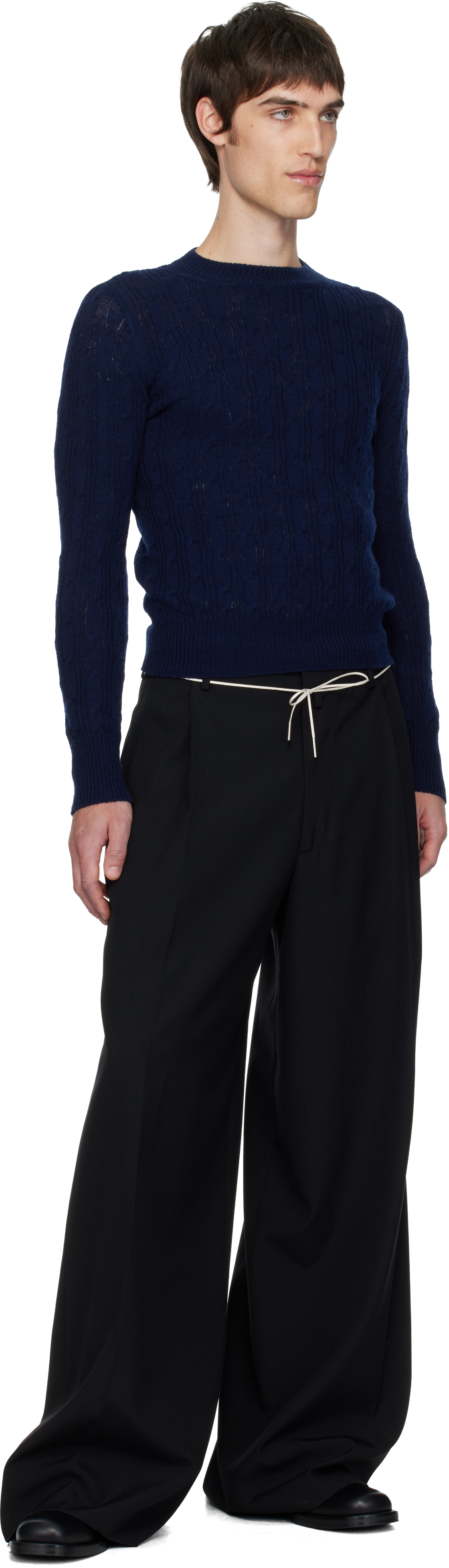Dries Van Noten Navy Cable-knit Sweater In Blue
