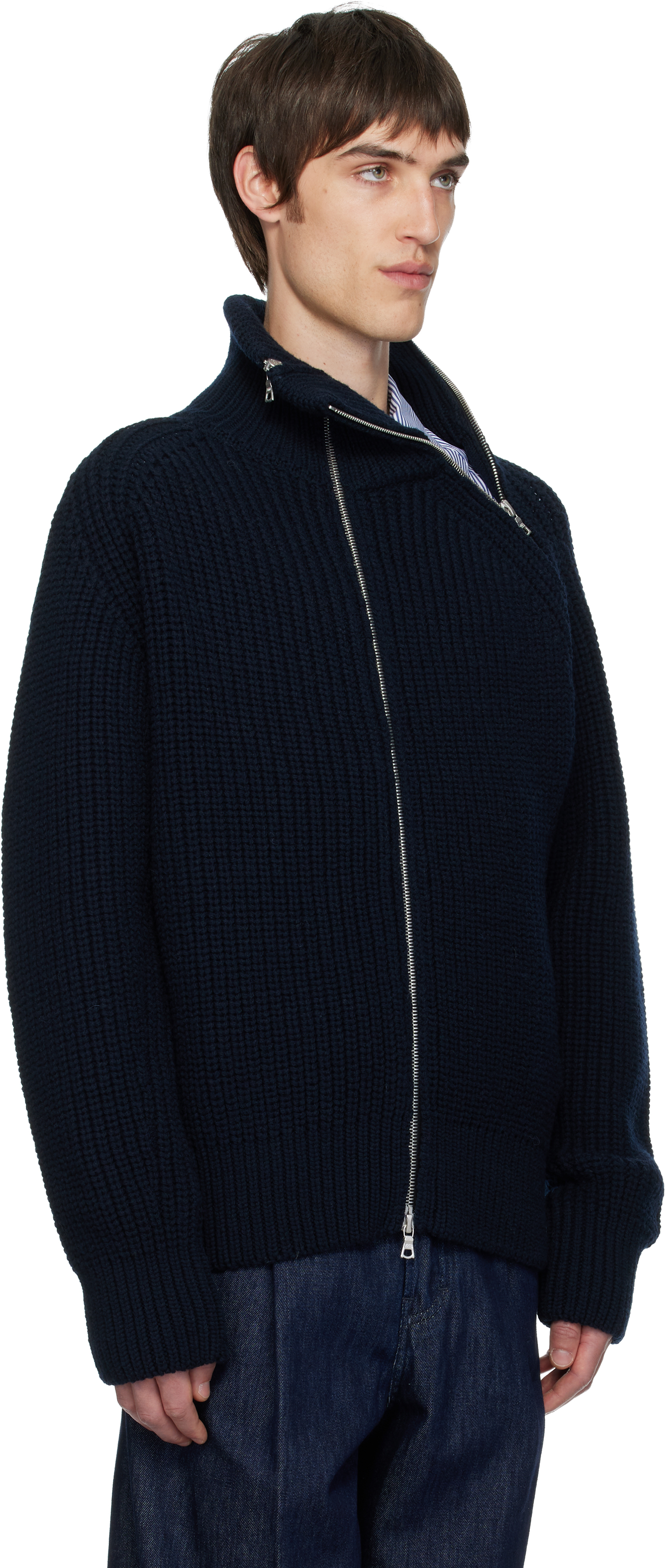 Dries Van Noten Wool Sweater With High Collar And Zipper In Black