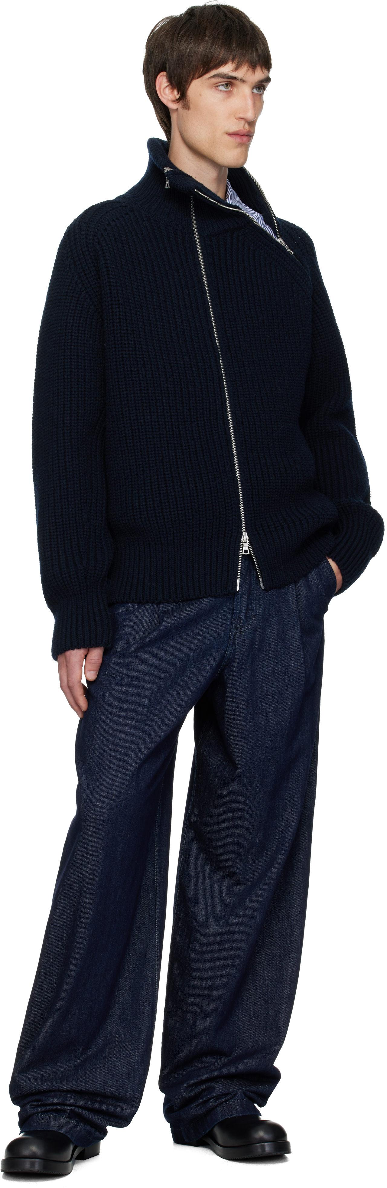 Dries Van Noten Wool Sweater With High Collar And Zipper In Black