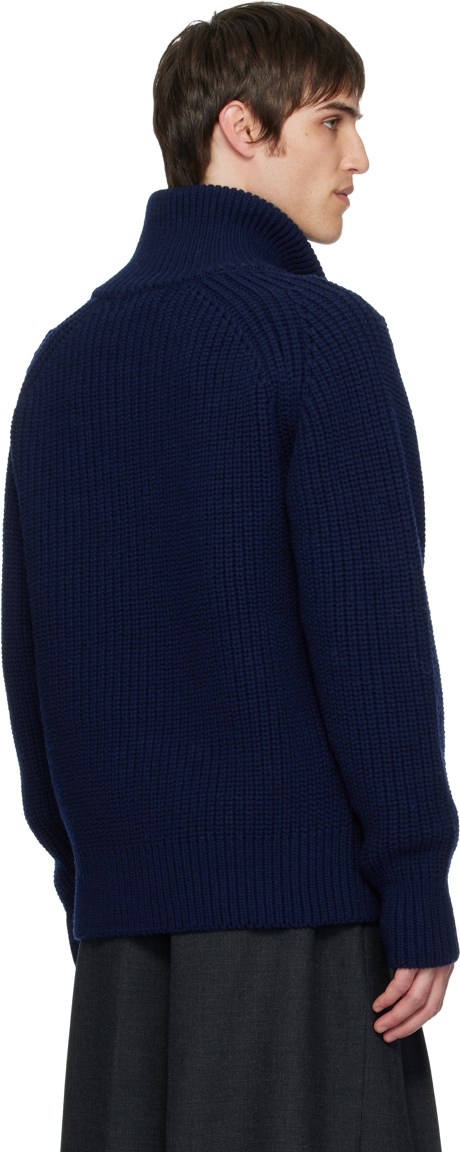 Dries Van Noten Men Zippered Wool Sweater In Blue