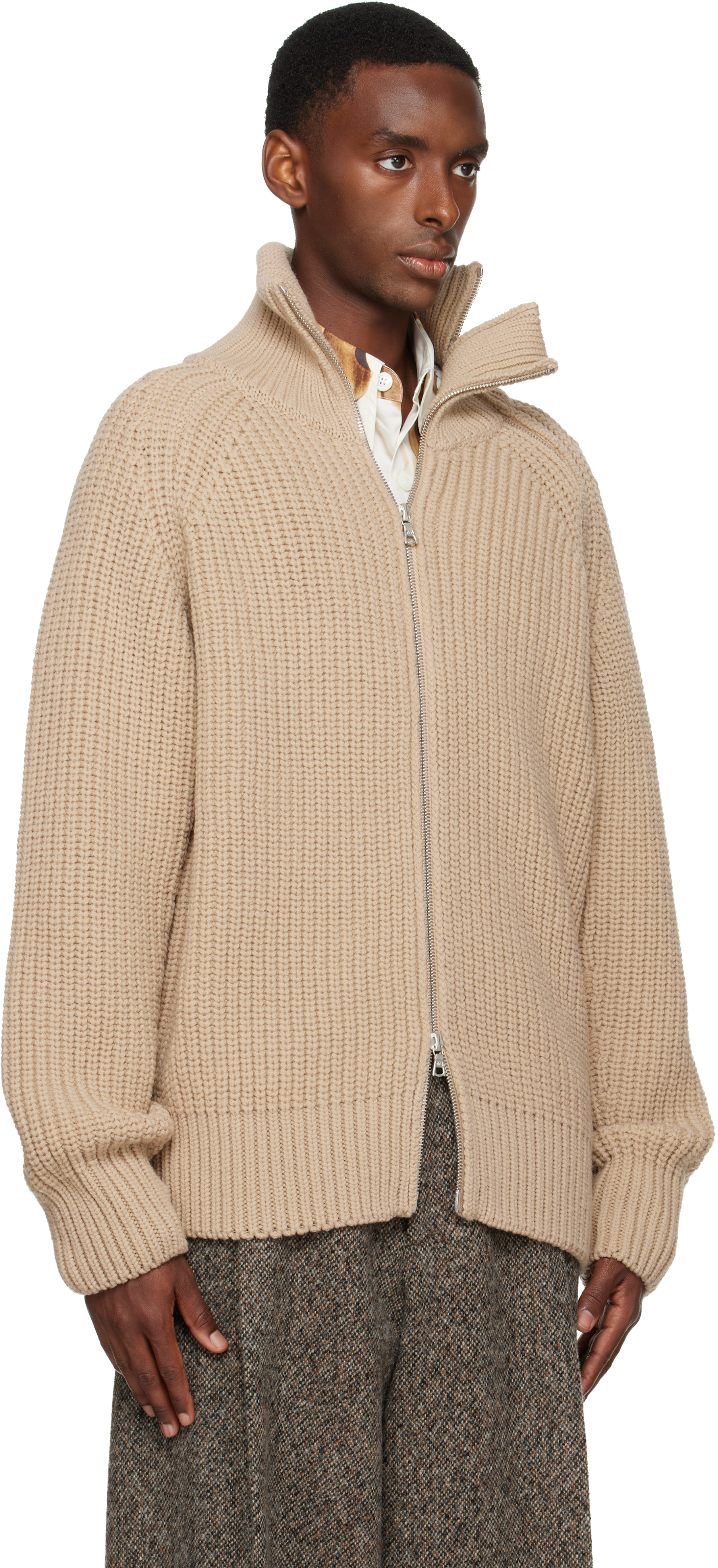 Dries Van Noten Beige Zip Sweater In Multi