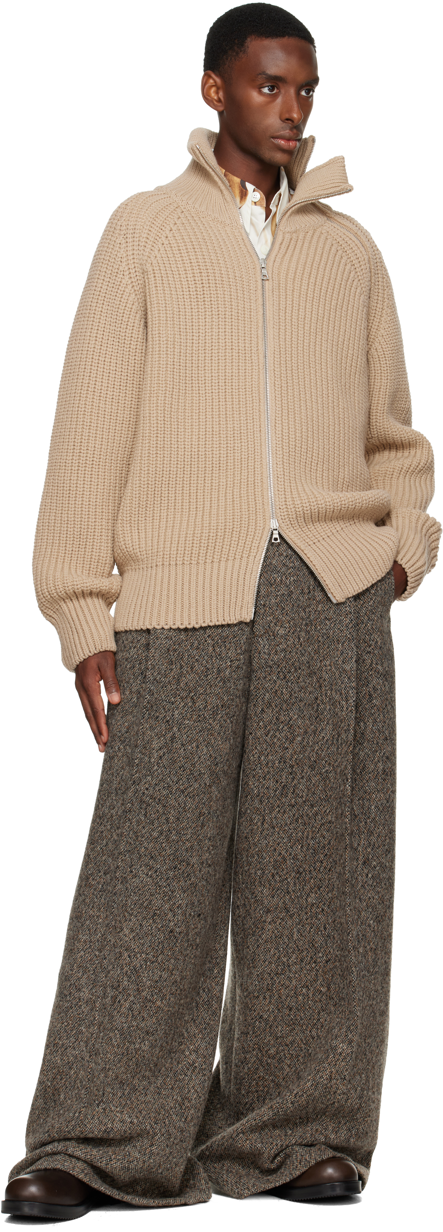 Dries Van Noten Beige Zip Sweater In Multi