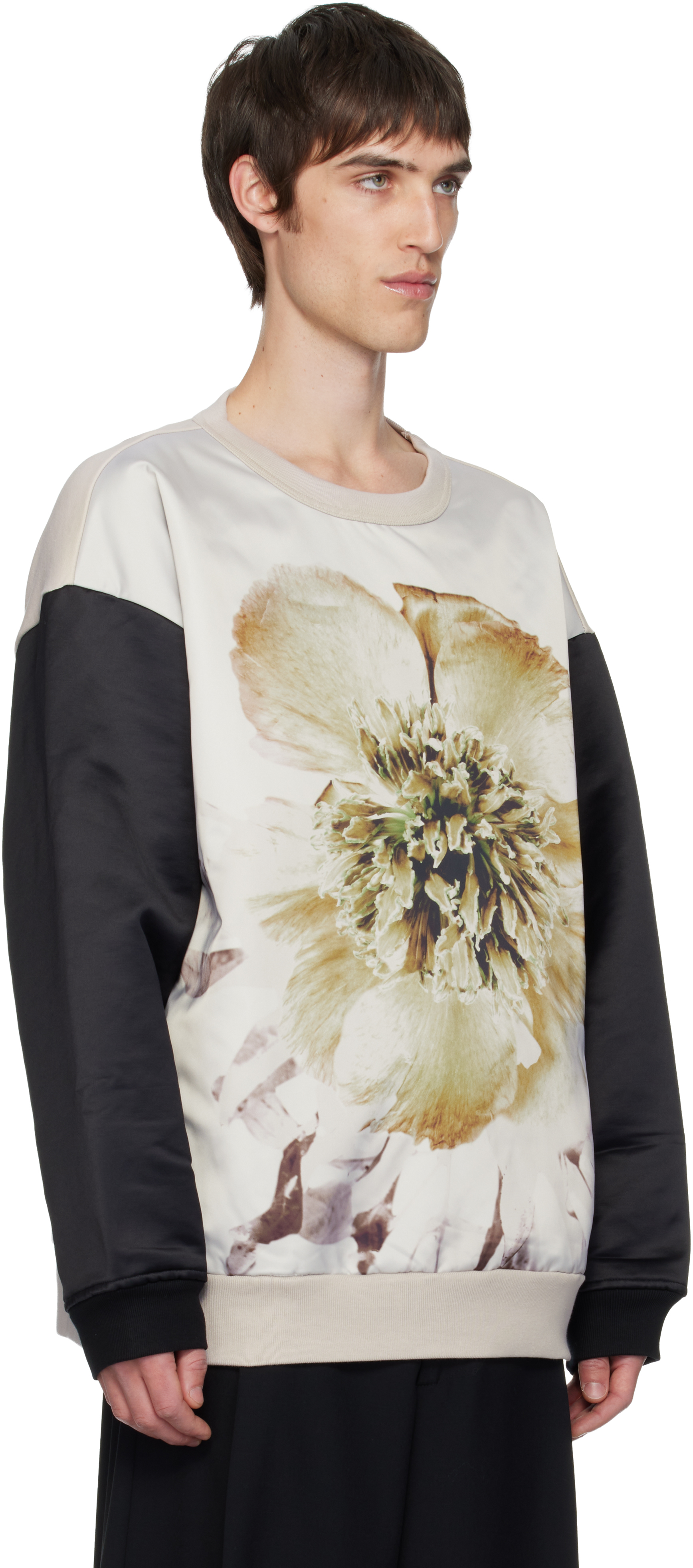 Dries Van Noten Off-white & Black Paneled Sweatshirt In Neutral
