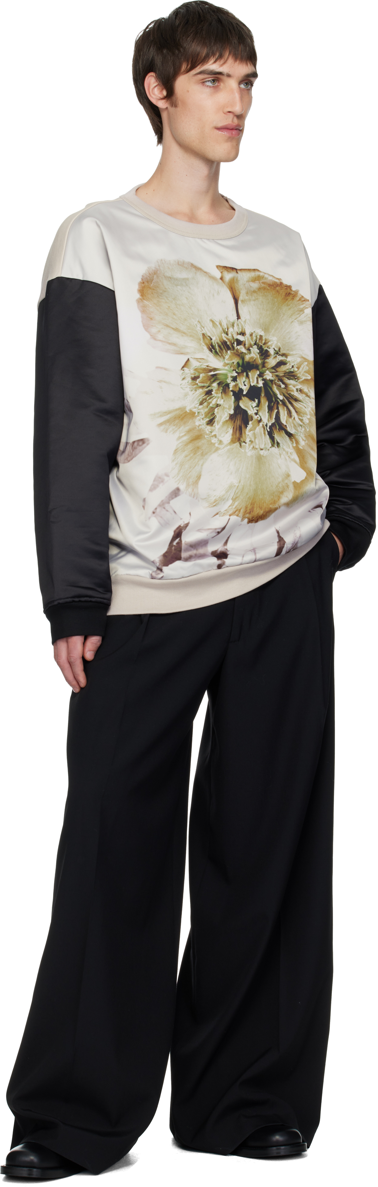 Dries Van Noten Off-white & Black Paneled Sweatshirt In Neutral
