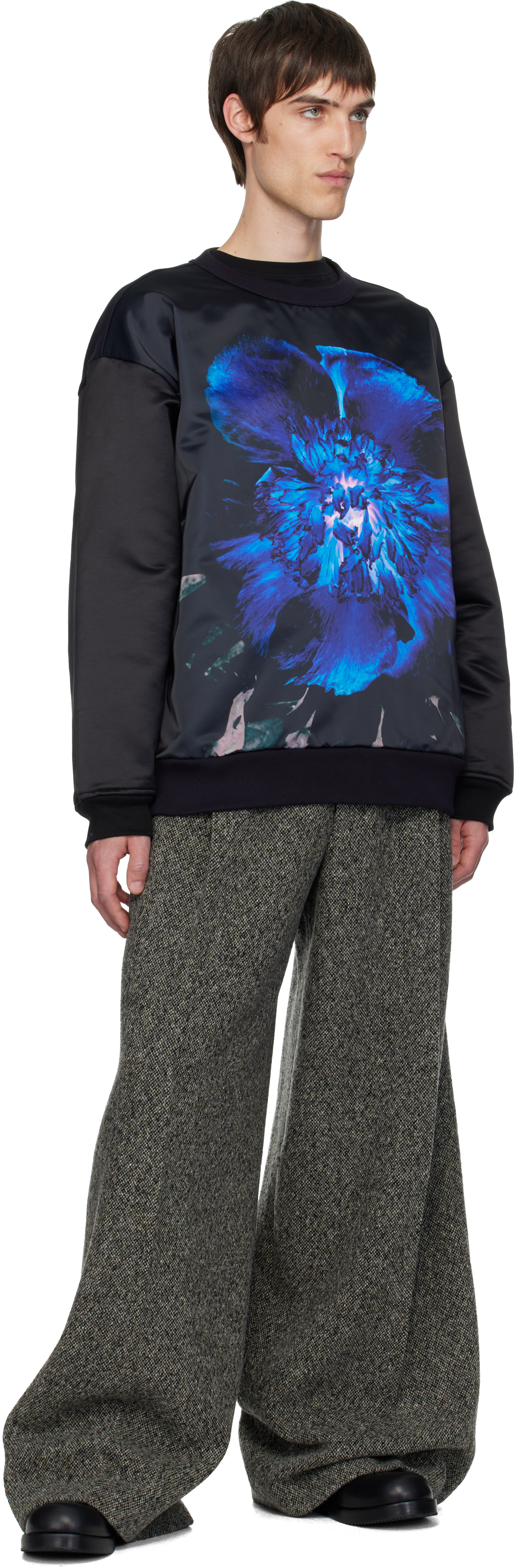 Dries Van Noten Black Printed Sweatshirt In Multi