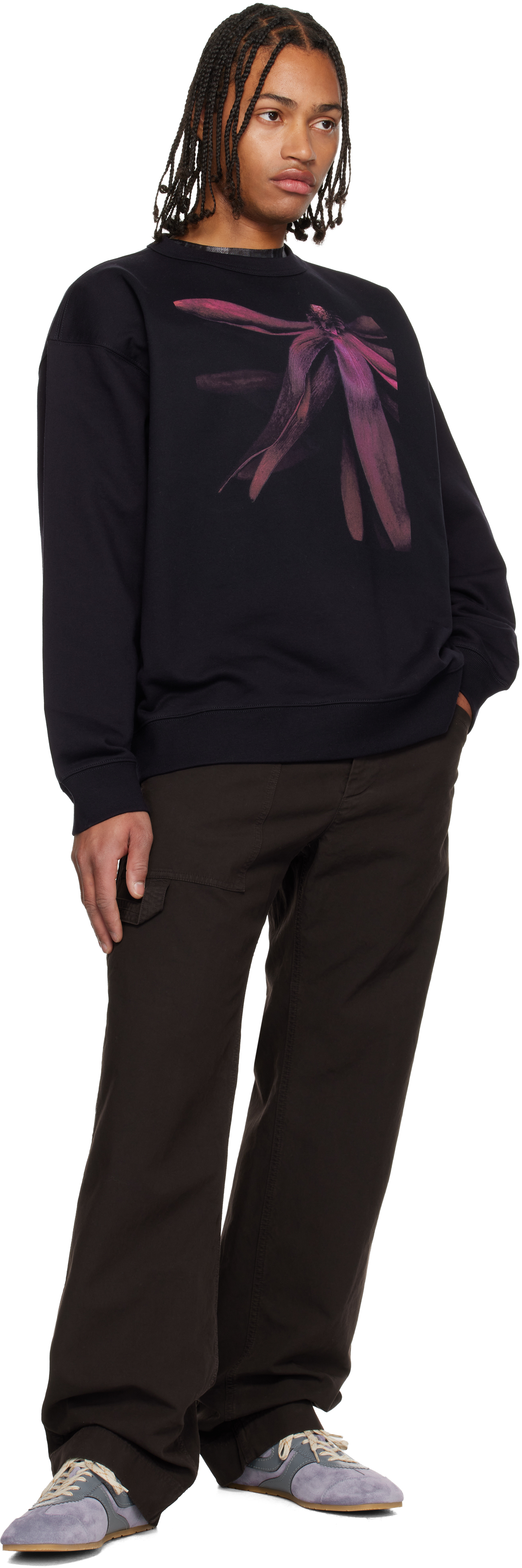 Dries Van Noten Navy Graphic Sweatshirt In Black