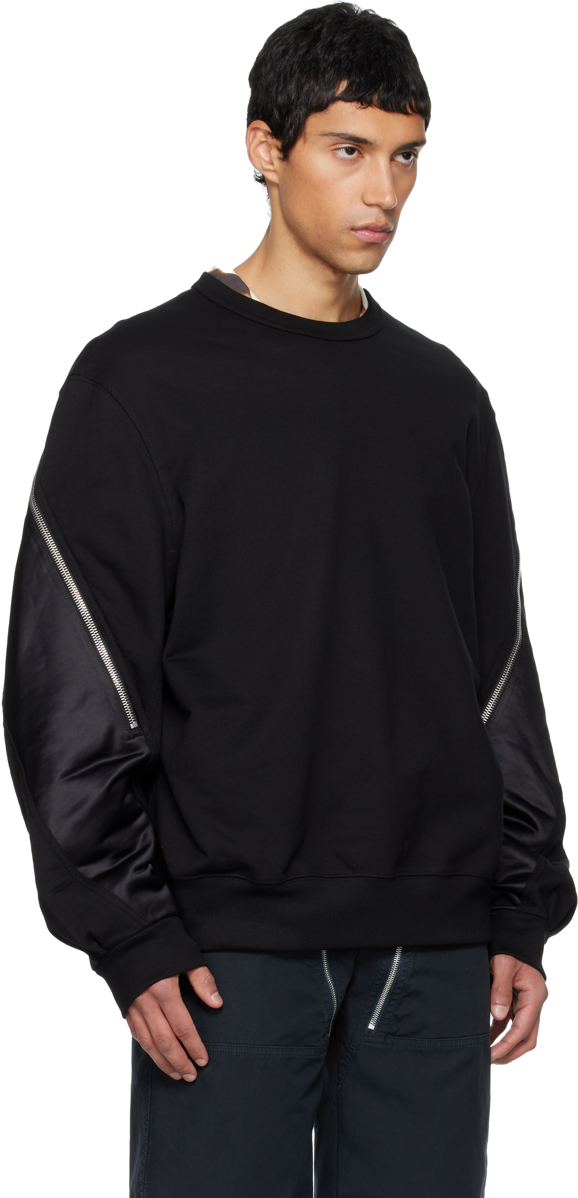 Dries Van Noten Black Contrasting Panels Crewneck Sweatshirt In Black