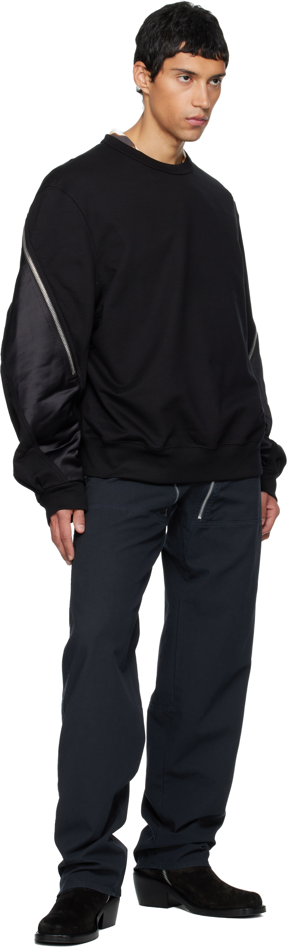 Dries Van Noten Black Contrasting Panels Crewneck Sweatshirt In Black