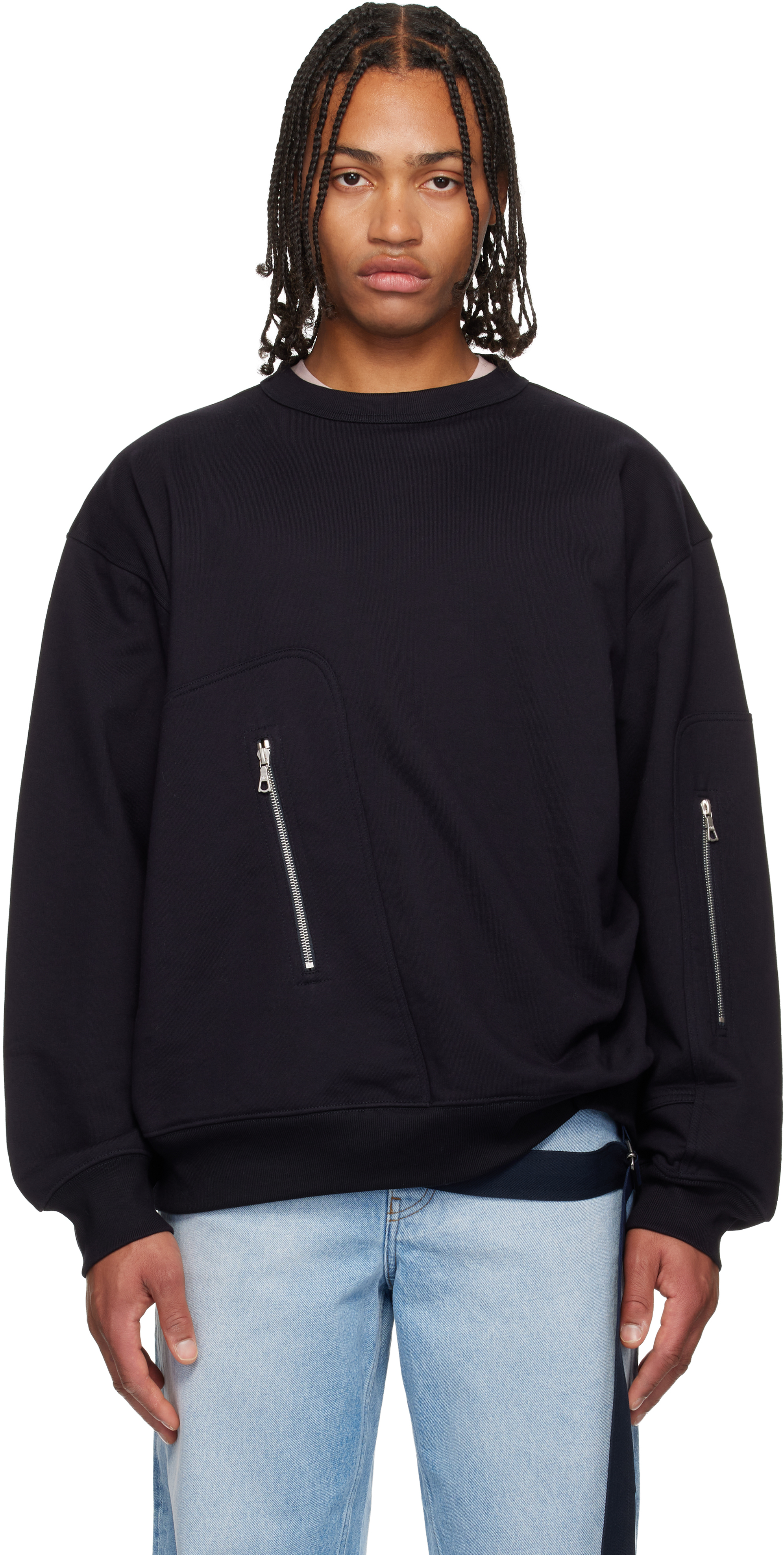 Dries Van Noten Navy Strap Sweatshirt In Blue