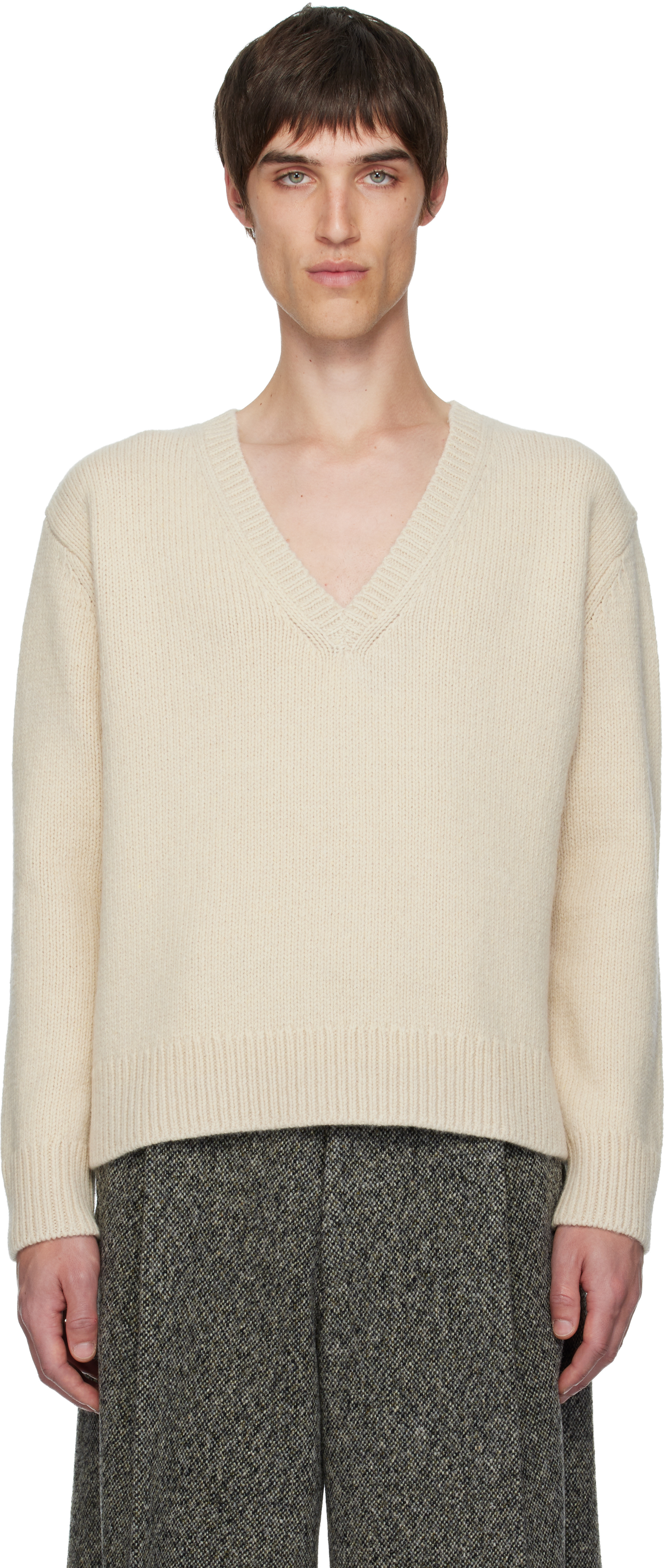 DRIES VAN NOTEN コットンポリ Vネックニット M DRIES VAN NOTEN(ドリスヴァンノッテン) V neck wool knit Vネック