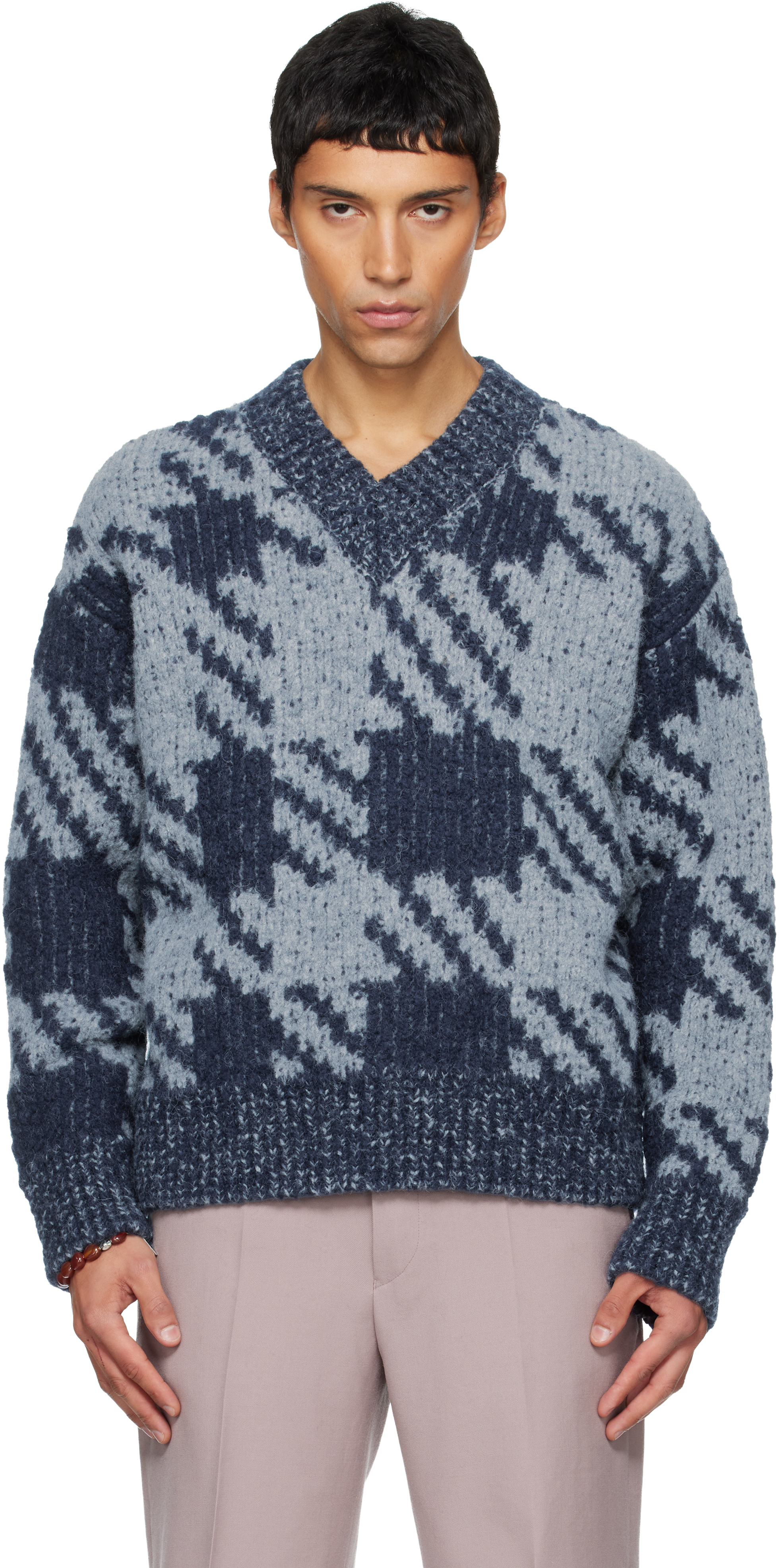 Dries Van Noten Navy & Gray Graphic Sweater In Multi