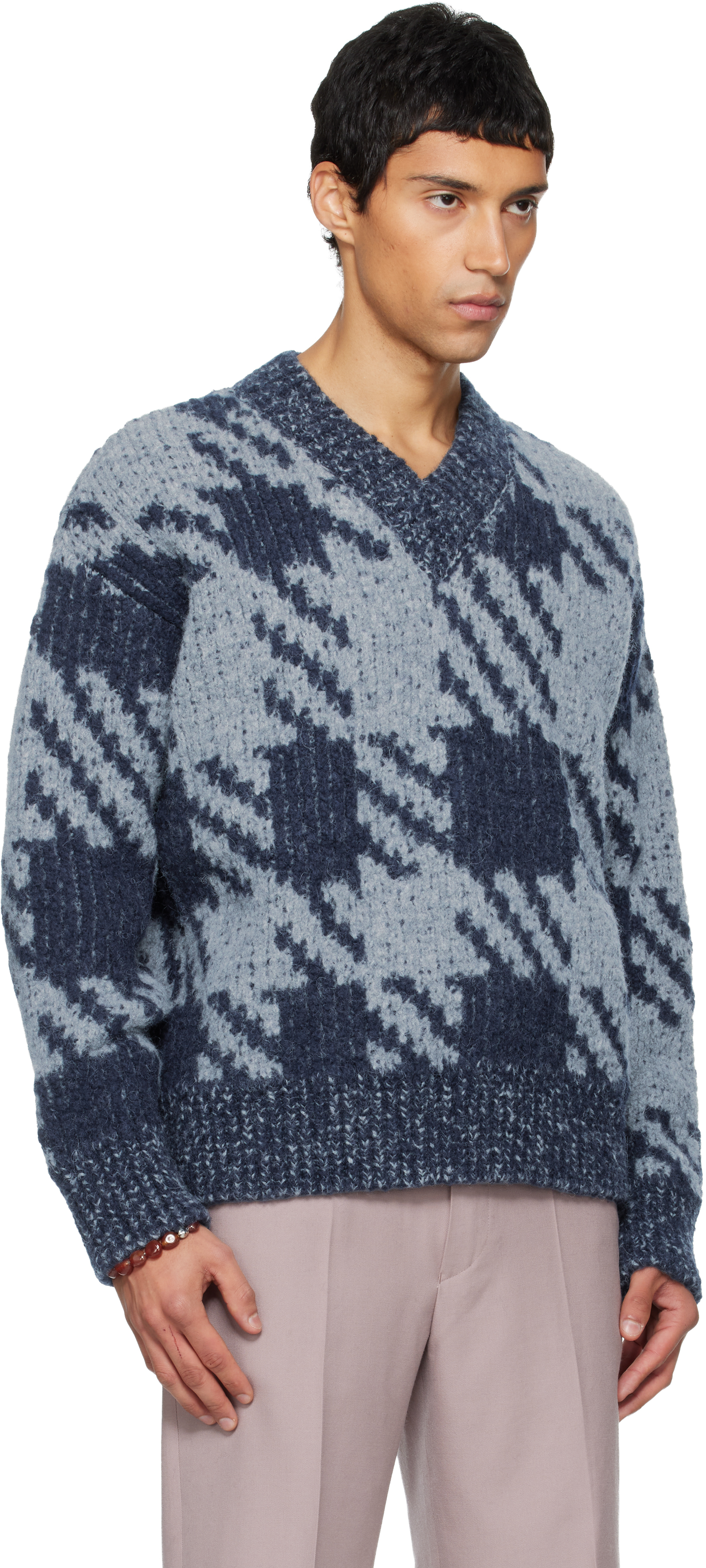 Dries Van Noten Navy & Gray Graphic Sweater In Multi