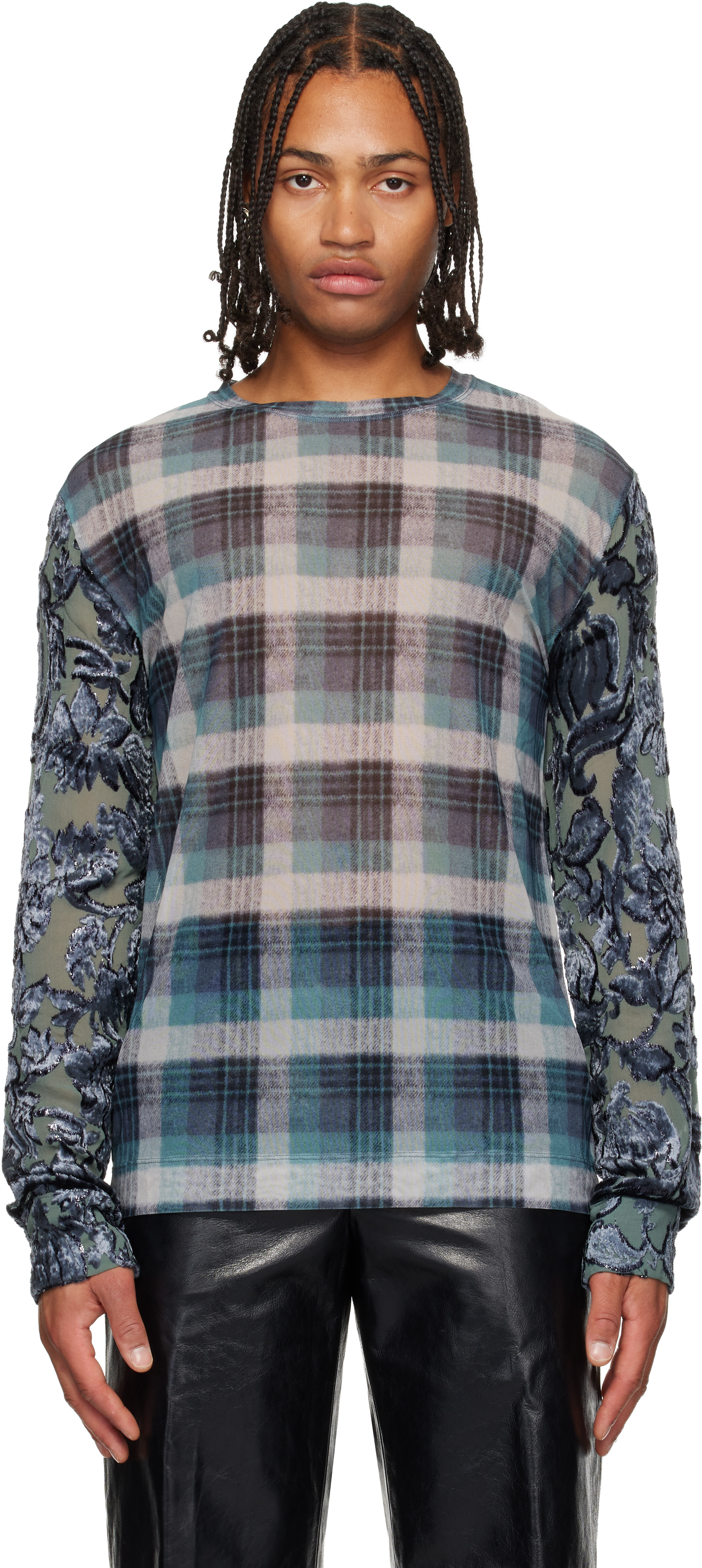 Blue Printed Mesh T-shirt by Dries Van Noten on Sale