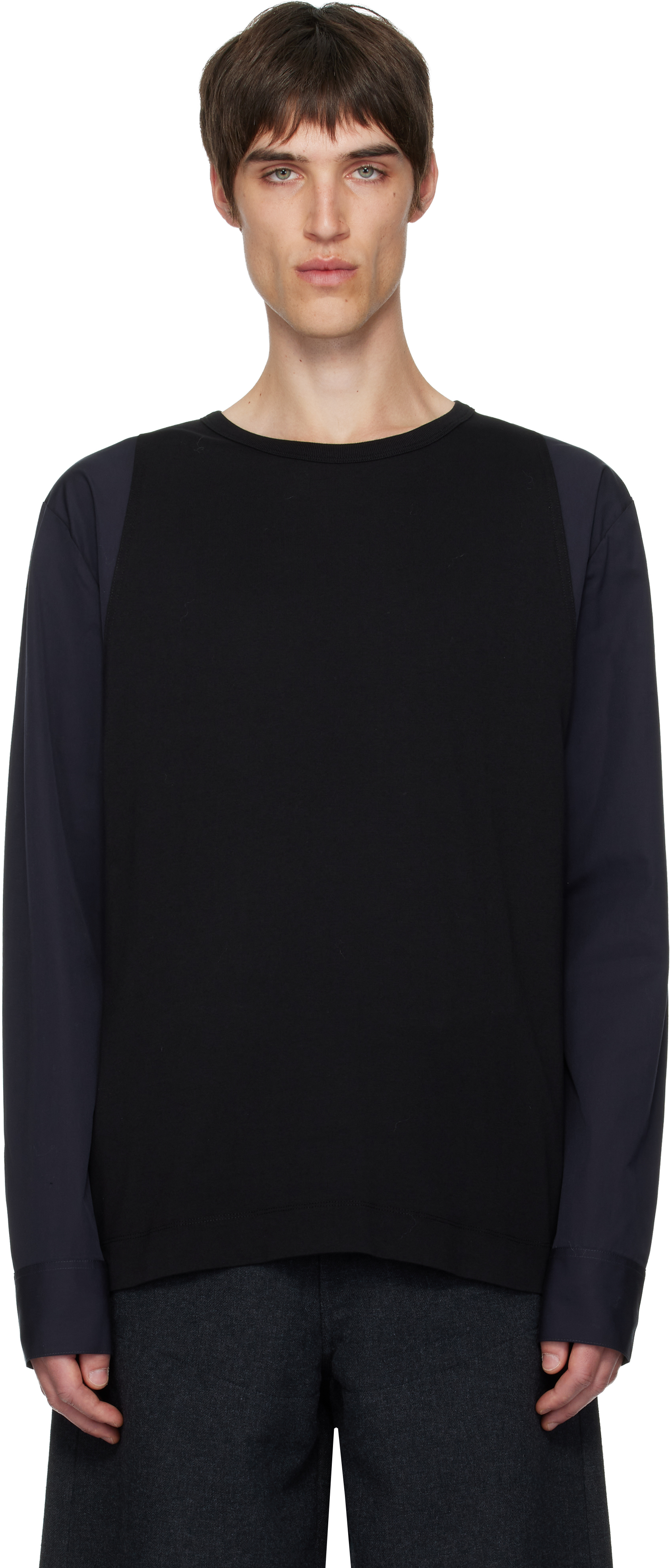 Dries Van Noten: Black & Navy Contrast Sleeves T-shirt | SSENSE