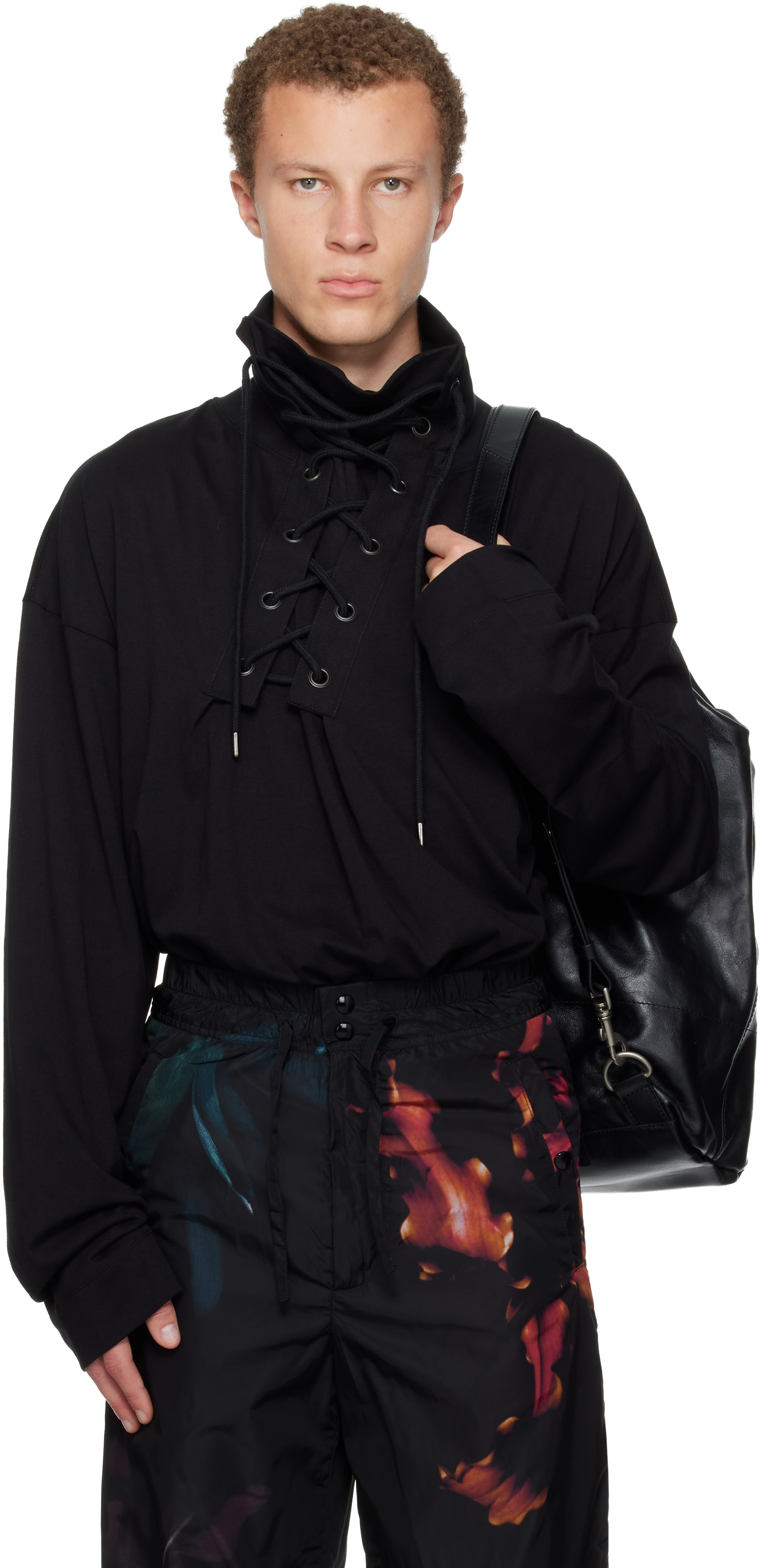 Dries Van Noten Black Lace-up Shirt In Black