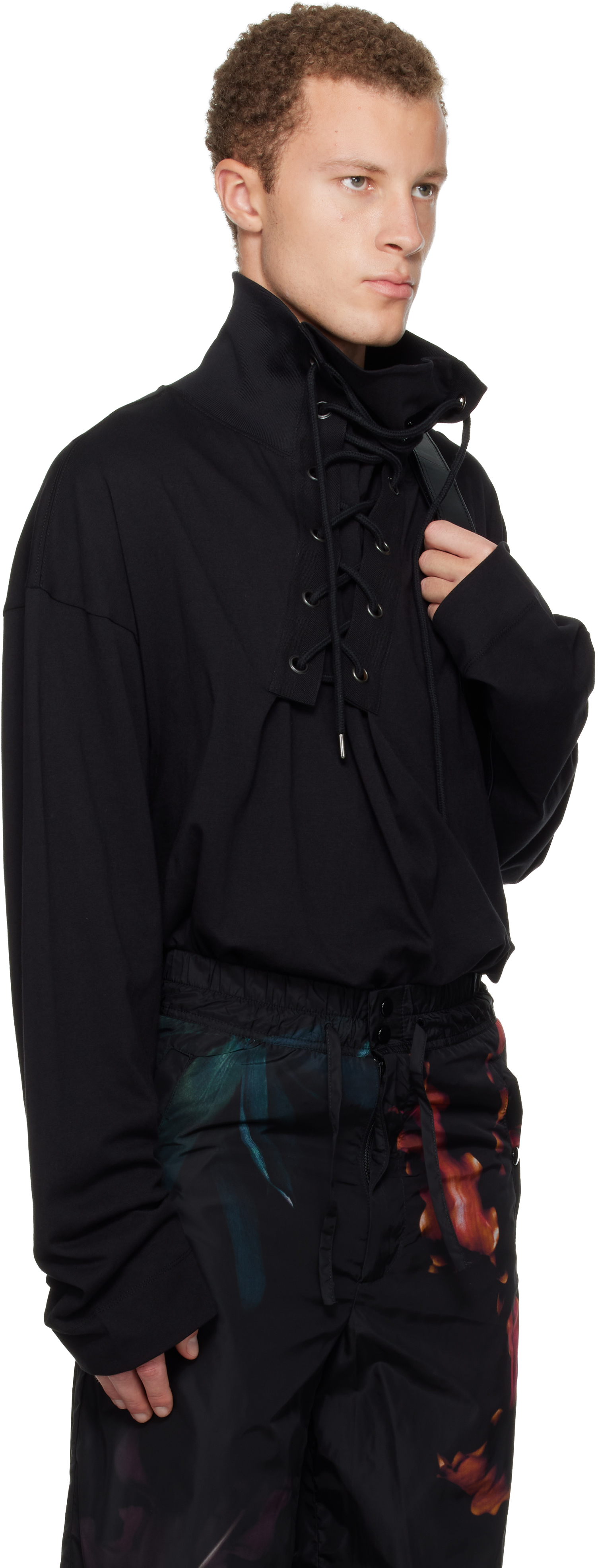 Dries Van Noten Black Lace-up Shirt In Black
