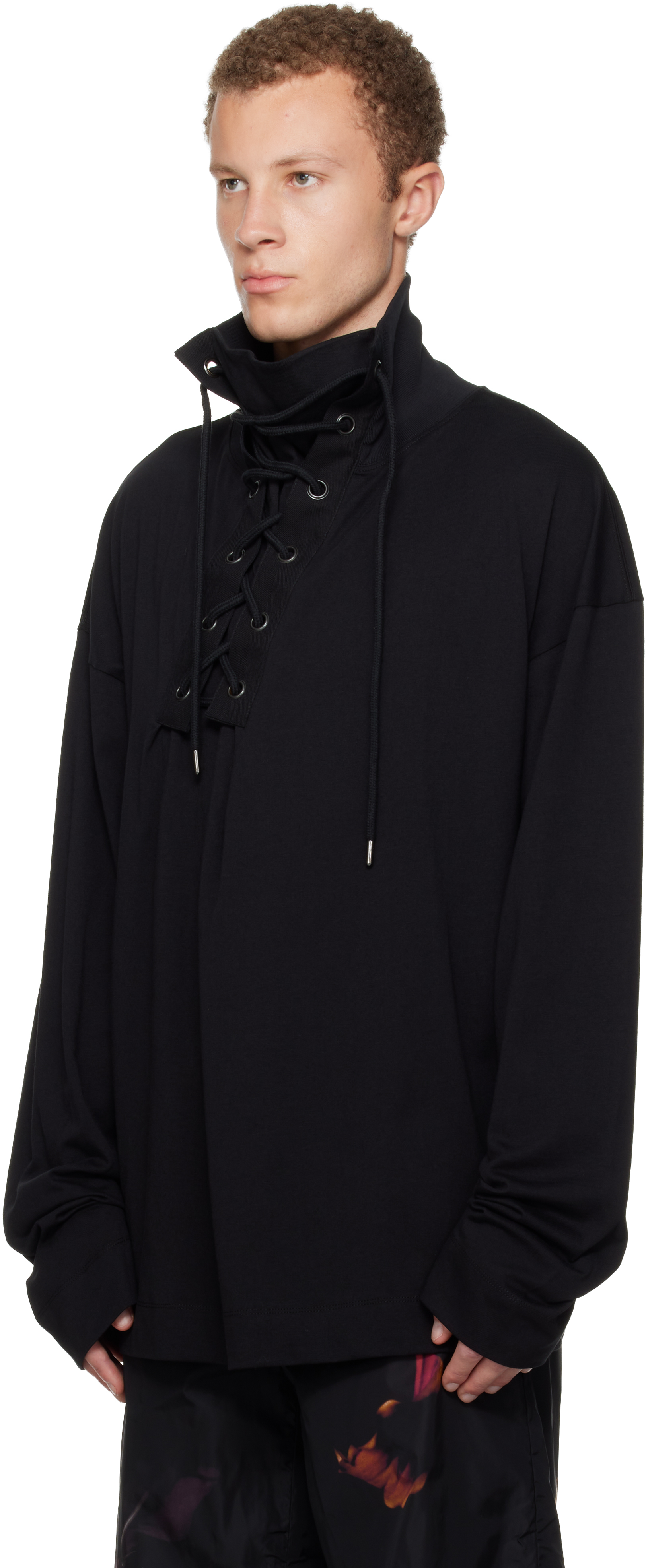 Dries Van Noten Black Lace-up Shirt In Black