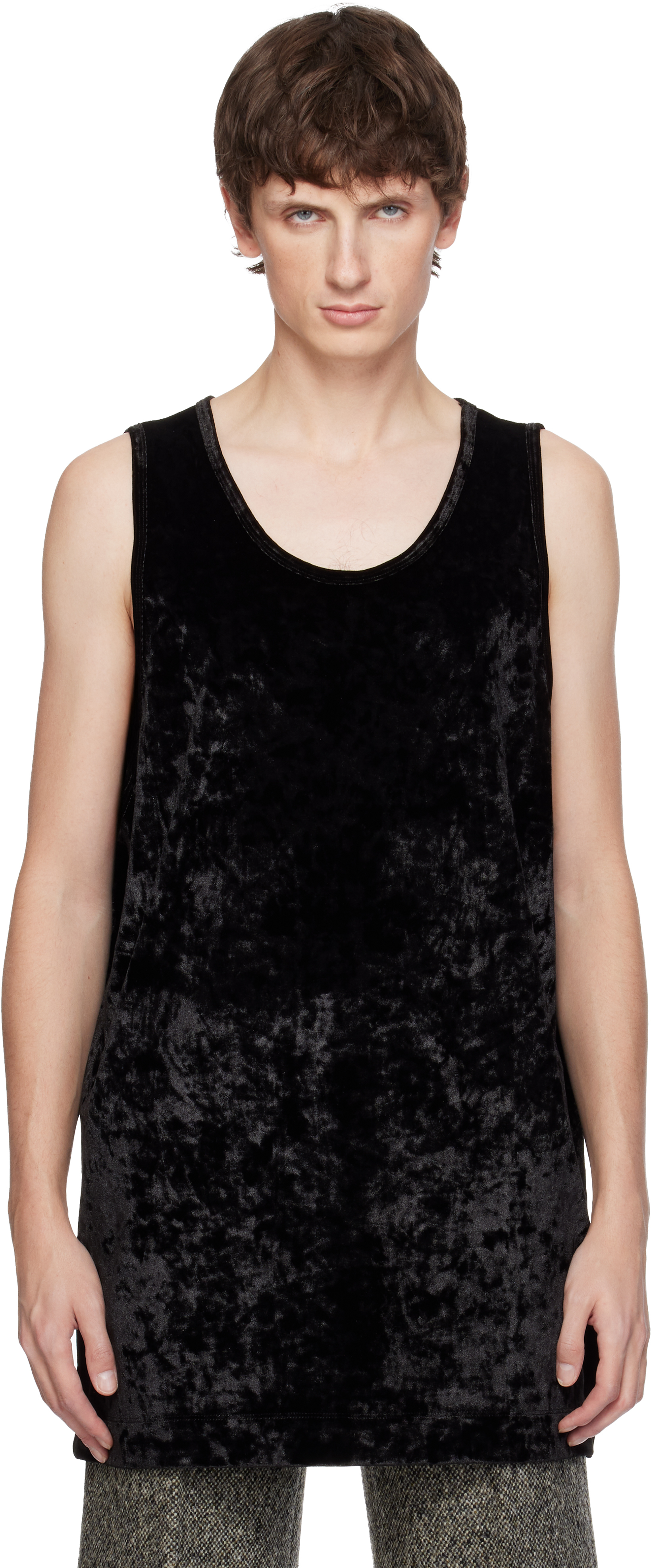 Dries Van Noten Black Velour Tank Top In Black