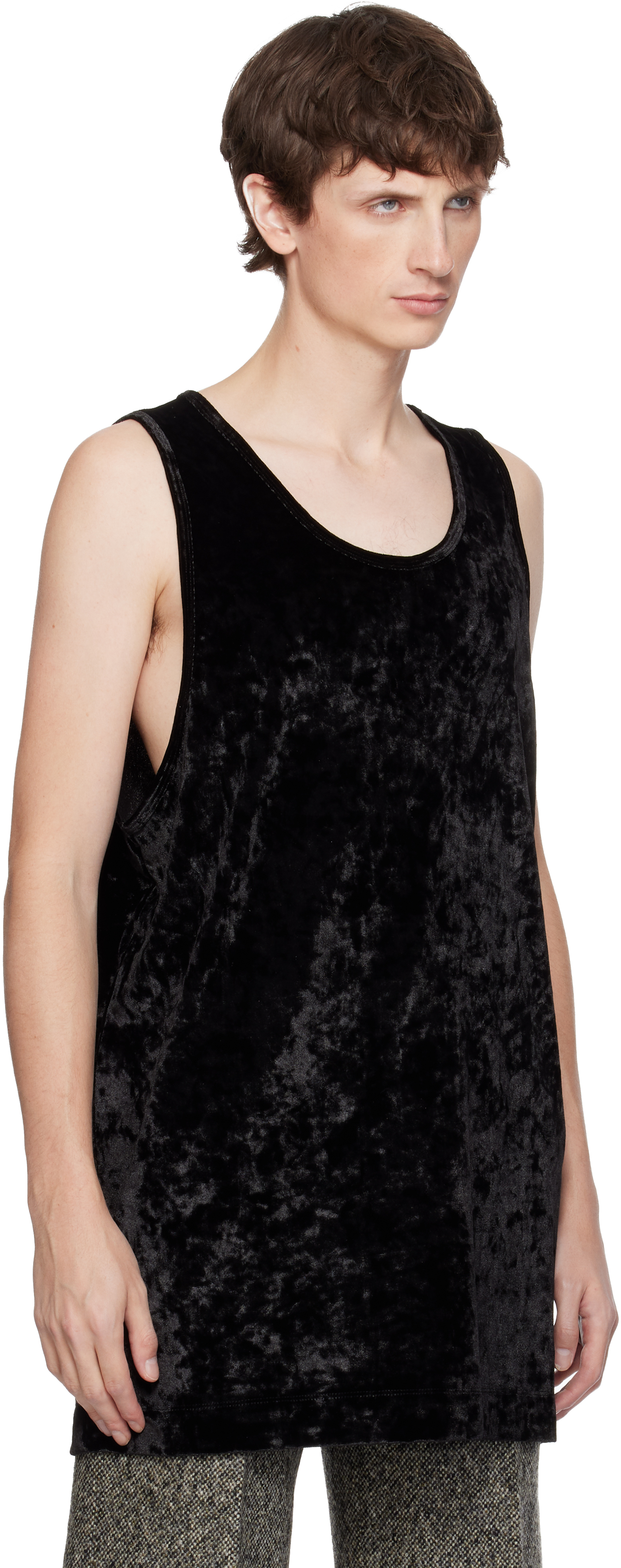 Dries Van Noten Black Velour Tank Top In Black