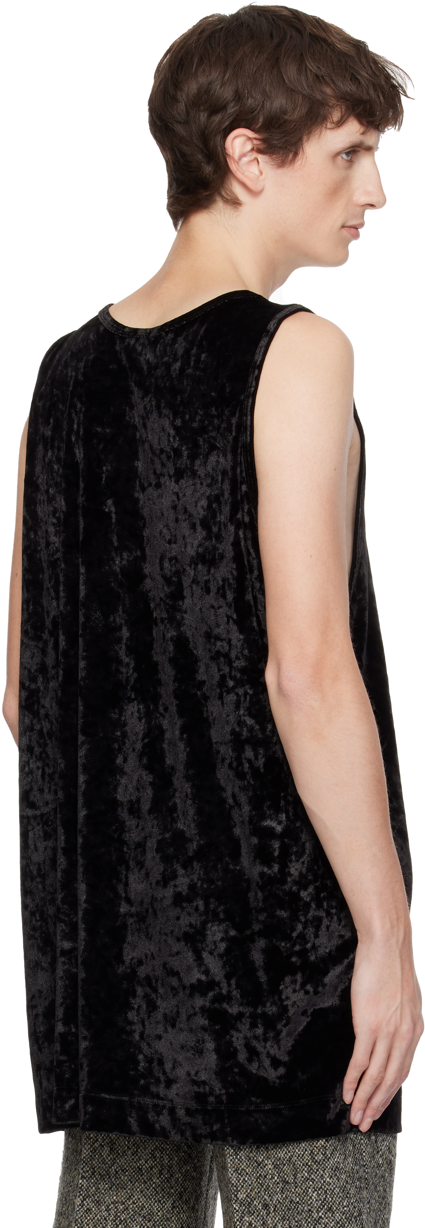 Dries Van Noten Black Velour Tank Top In Black