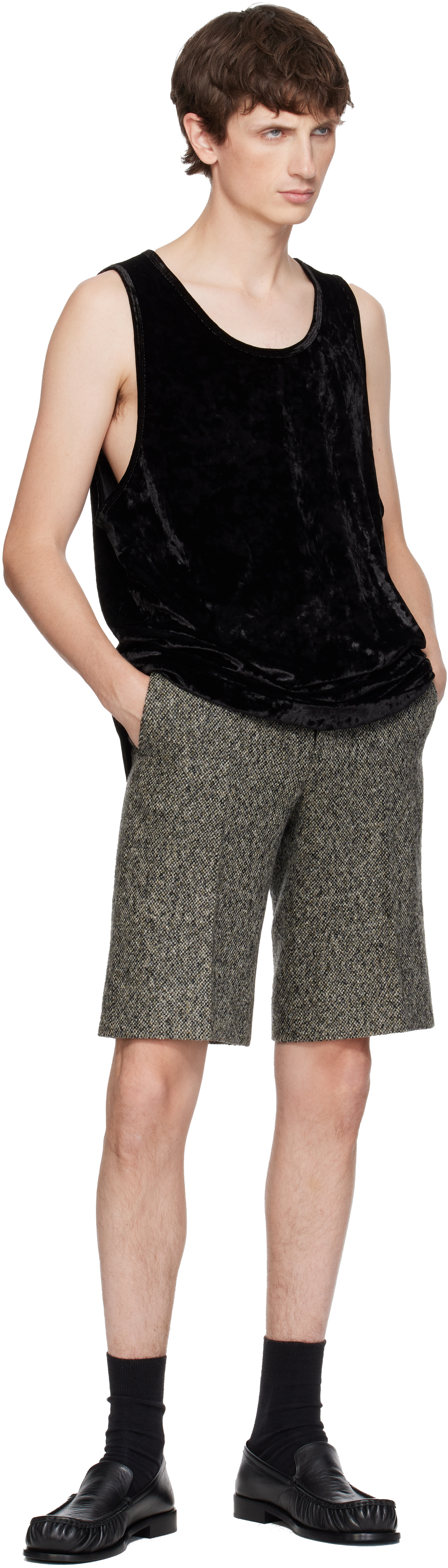 Dries Van Noten Black Velour Tank Top In Black