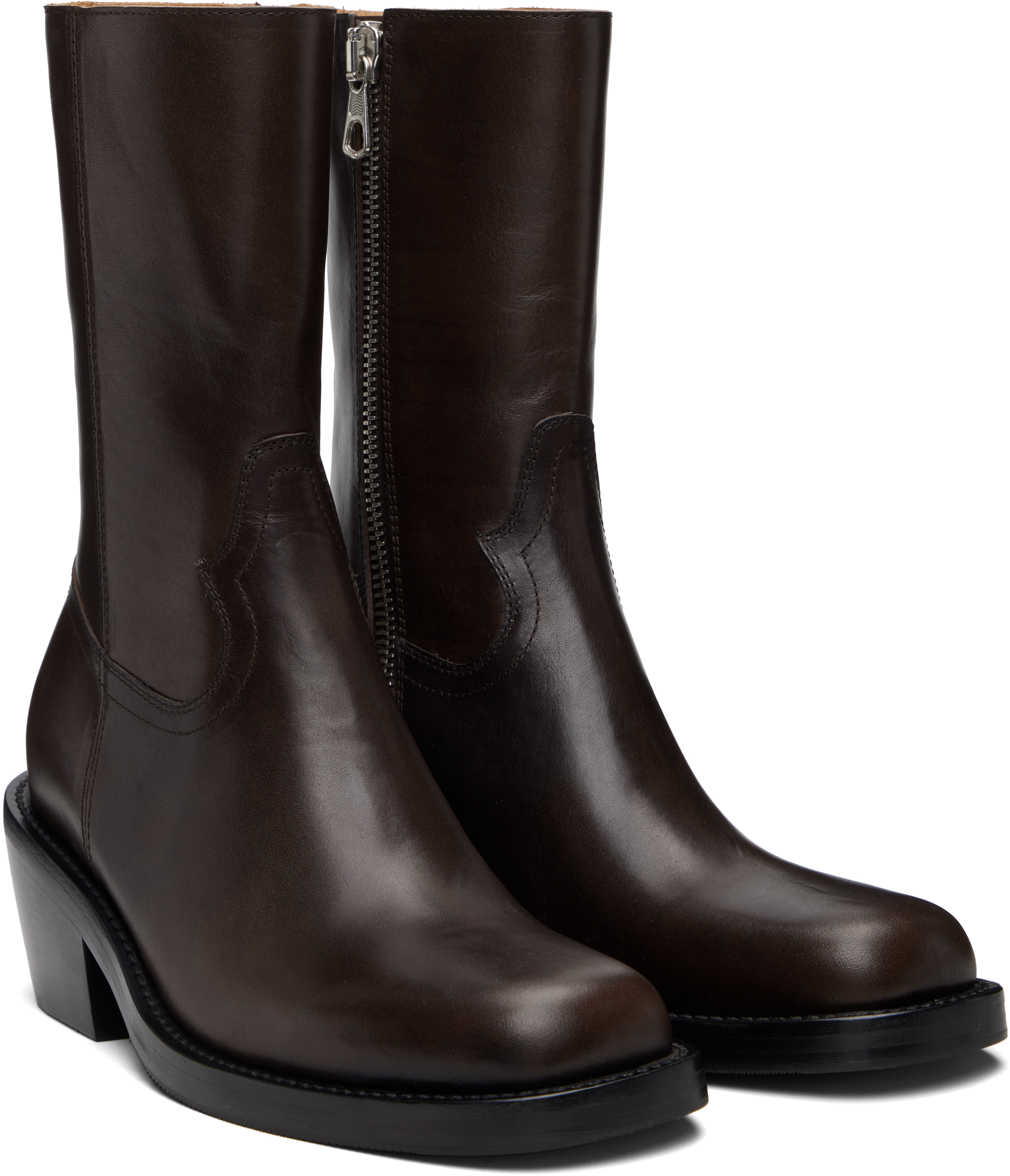 Dries Van Noten Brown Leather Boots In Brown