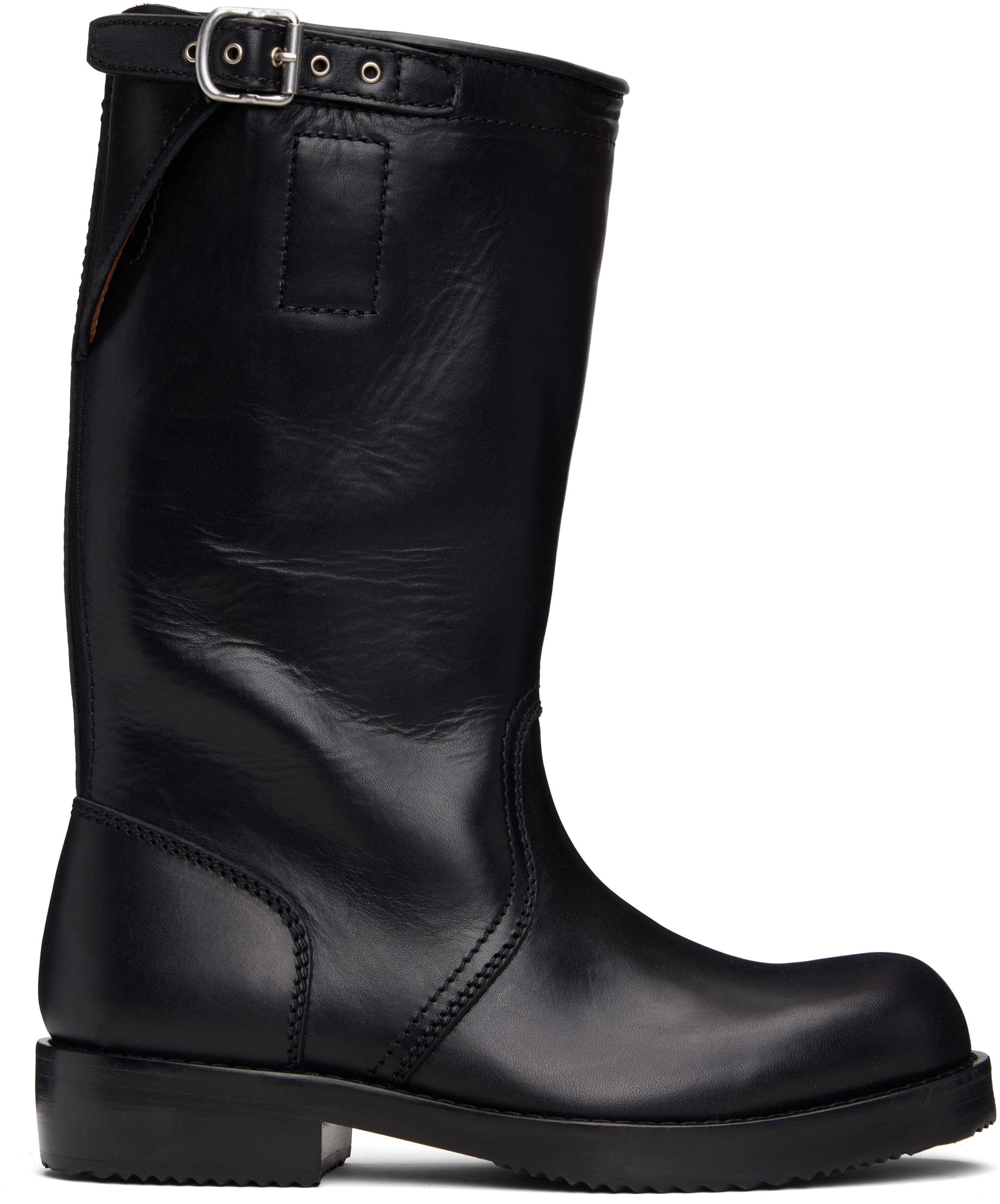 Dries Van Noten Black Leather Biker Boots In Green