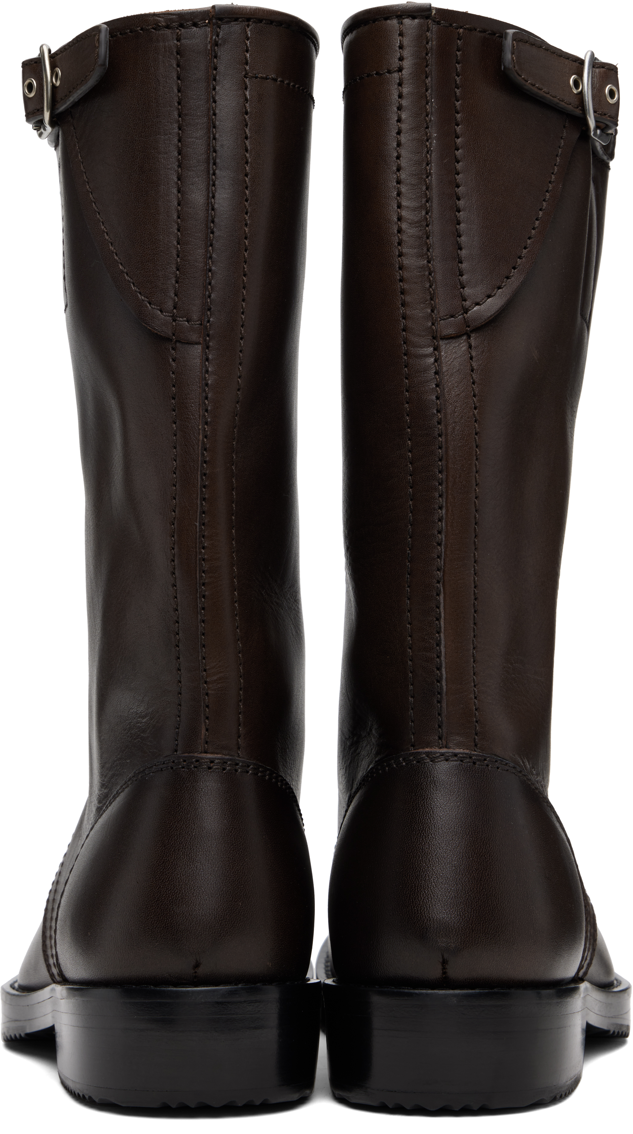 Dries Van Noten Brown Leather Biker Boots In Brown