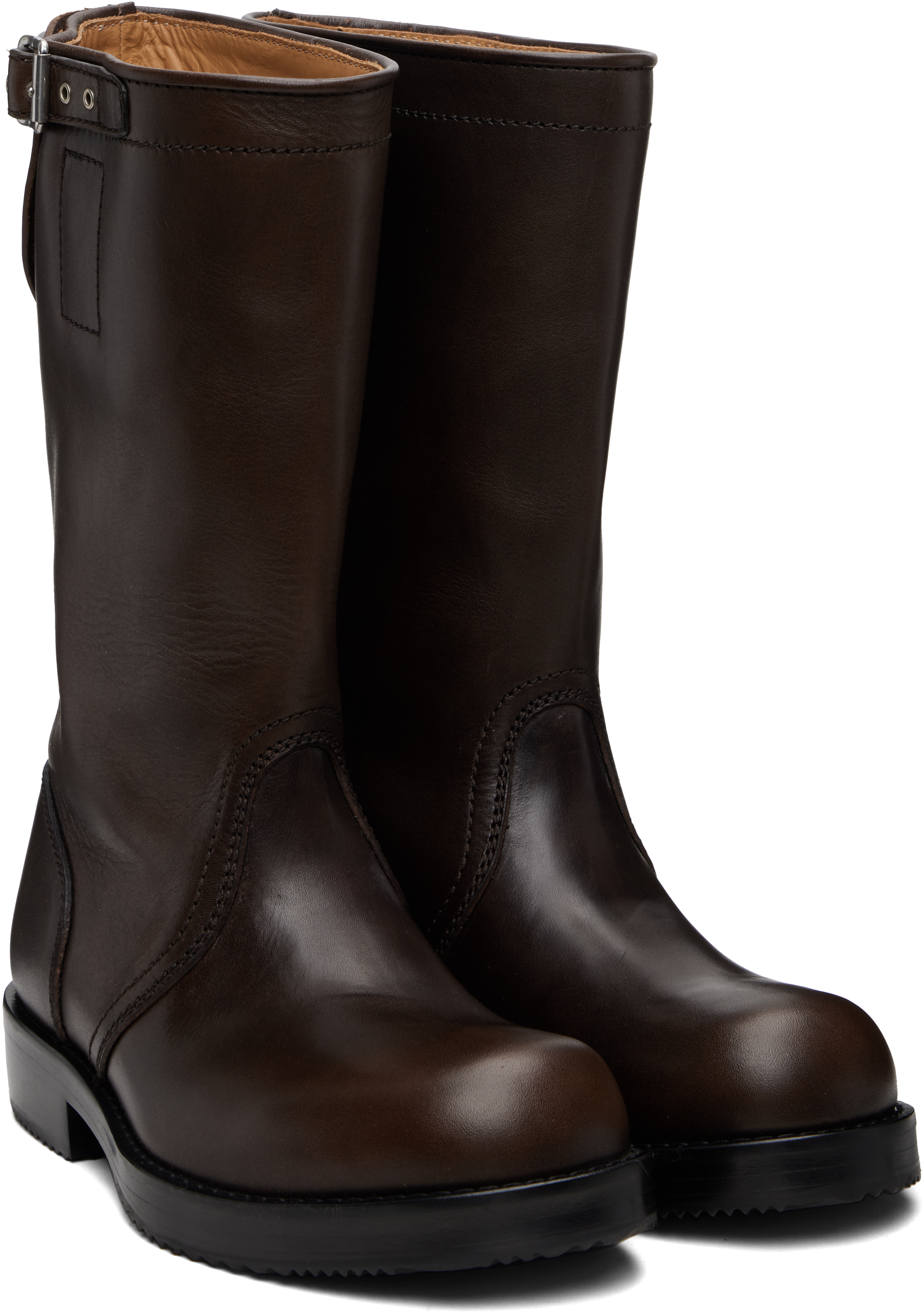 Dries Van Noten Brown Leather Biker Boots In Brown