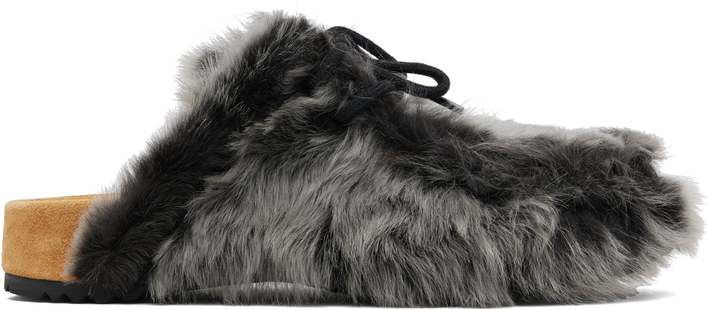Dries Van Noten Gray Shearling Clogs In Black