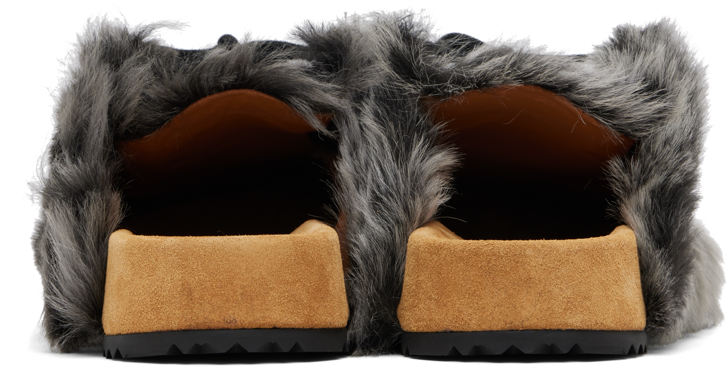 Dries Van Noten Gray Shearling Clogs In Black