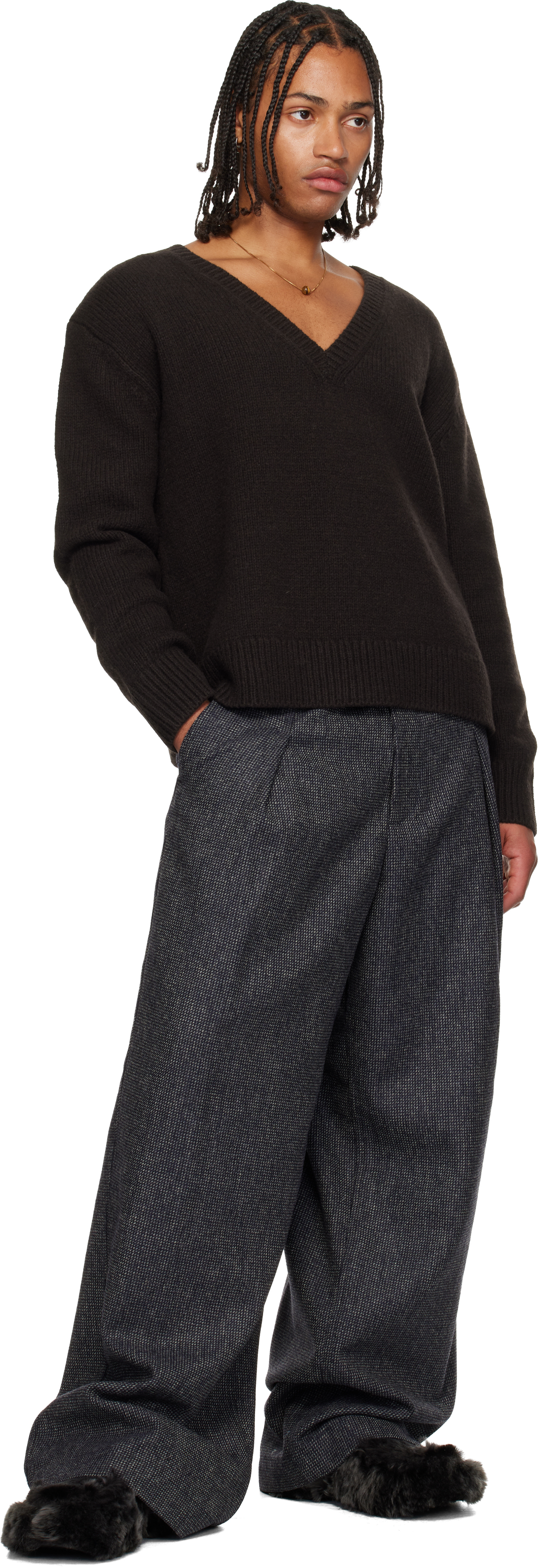 Dries Van Noten Gray Shearling Clogs In Black