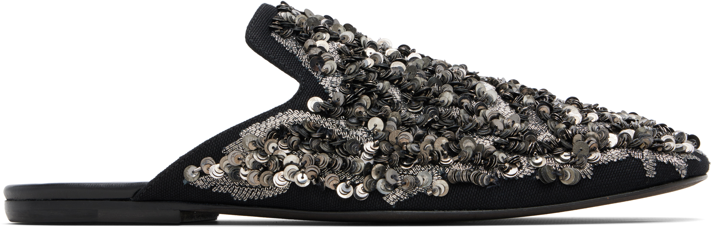 Dries Van Noten Black Embellished Slippers In Multi