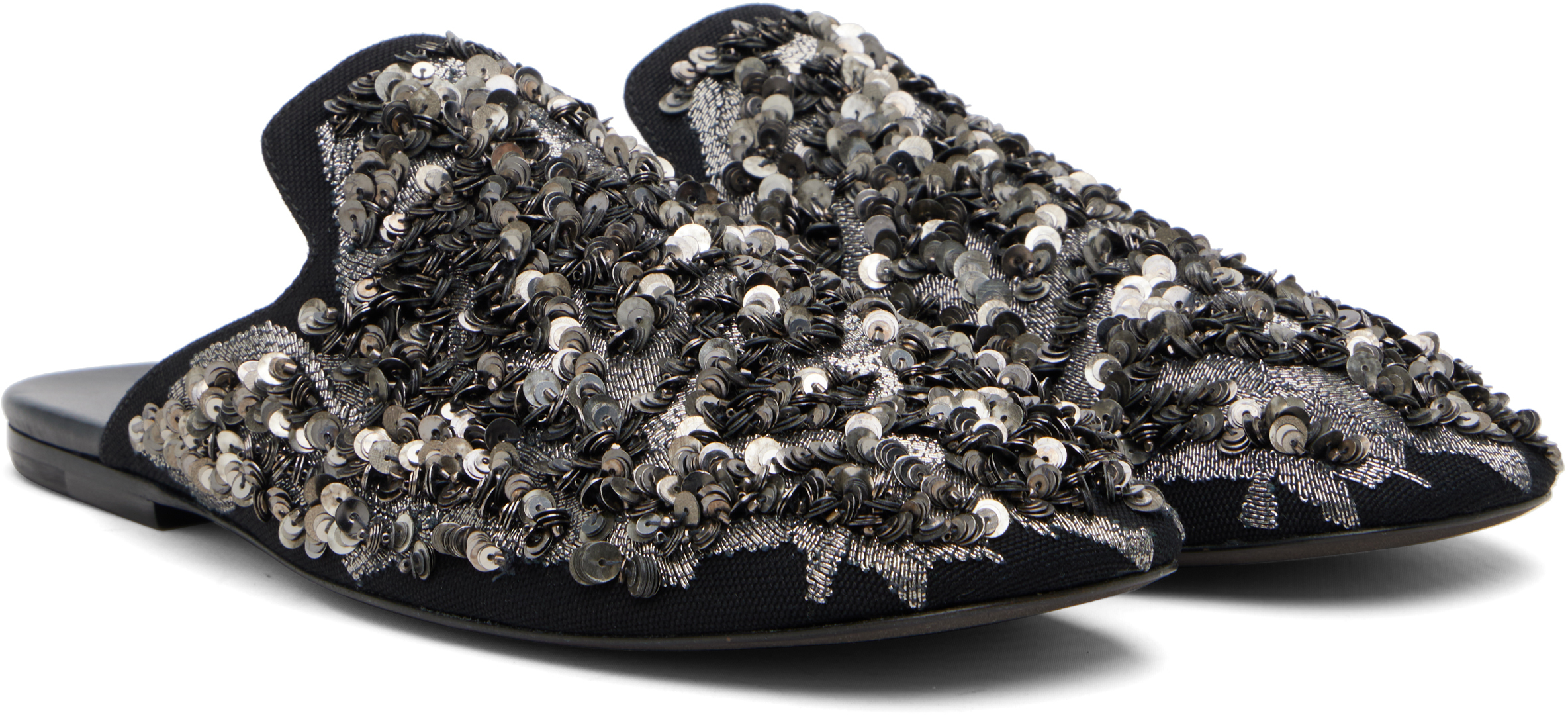 Dries Van Noten Black Embellished Slippers In Multi