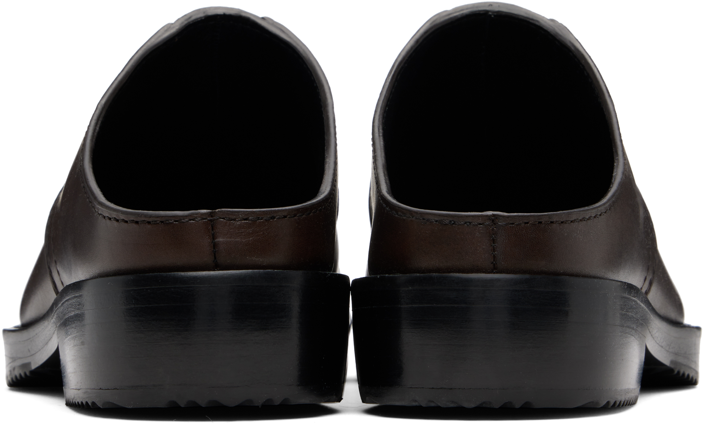 Dries Van Noten Round Toe Leather Clogs With Rubber Sole In Brown