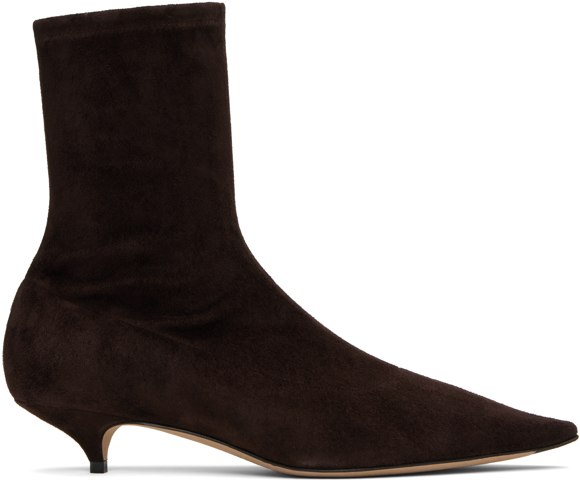 The Row Suede Liisa Kitten Ankle Boots 35 In Brown