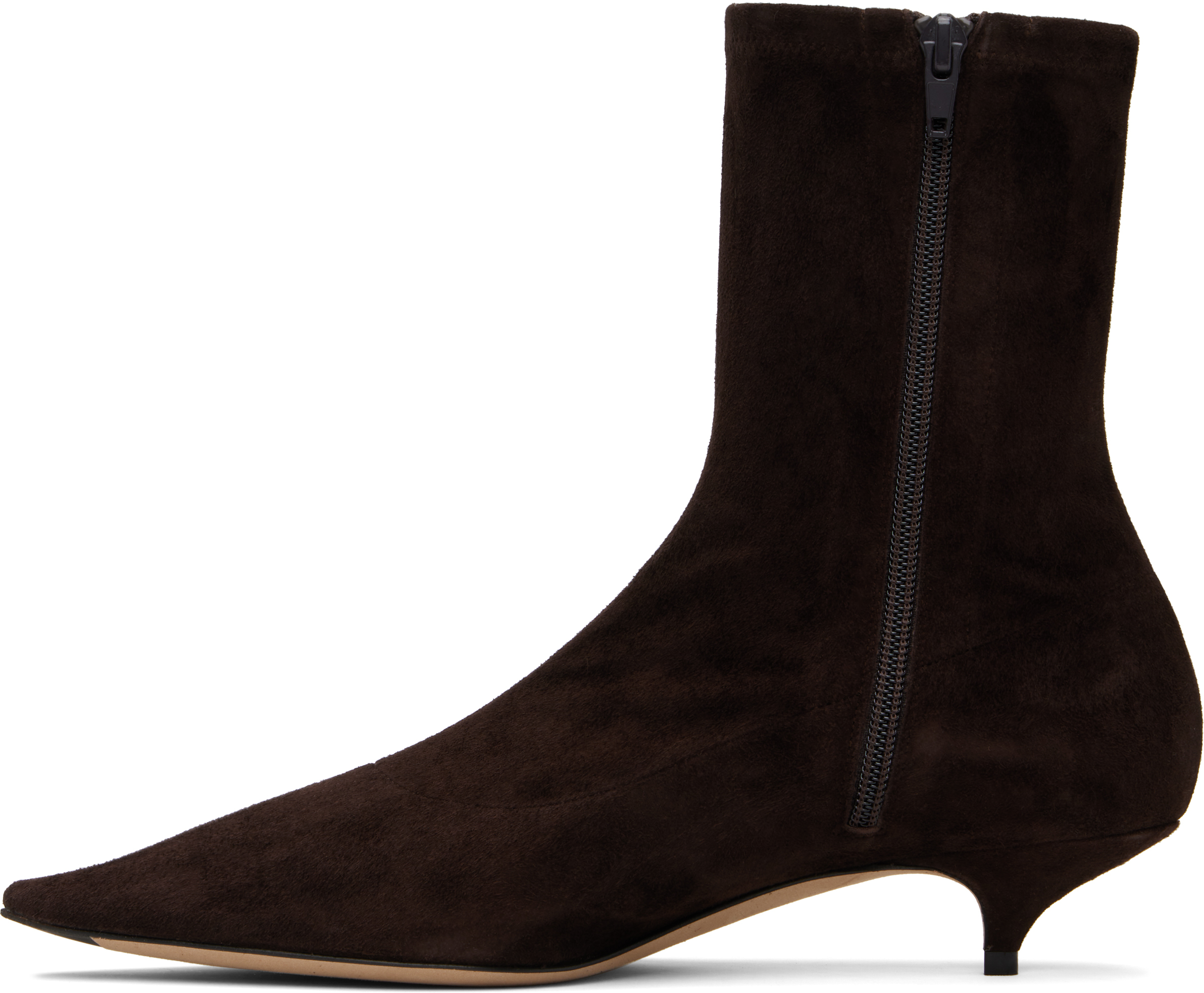 The Row Suede Liisa Kitten Ankle Boots 35 In Brown