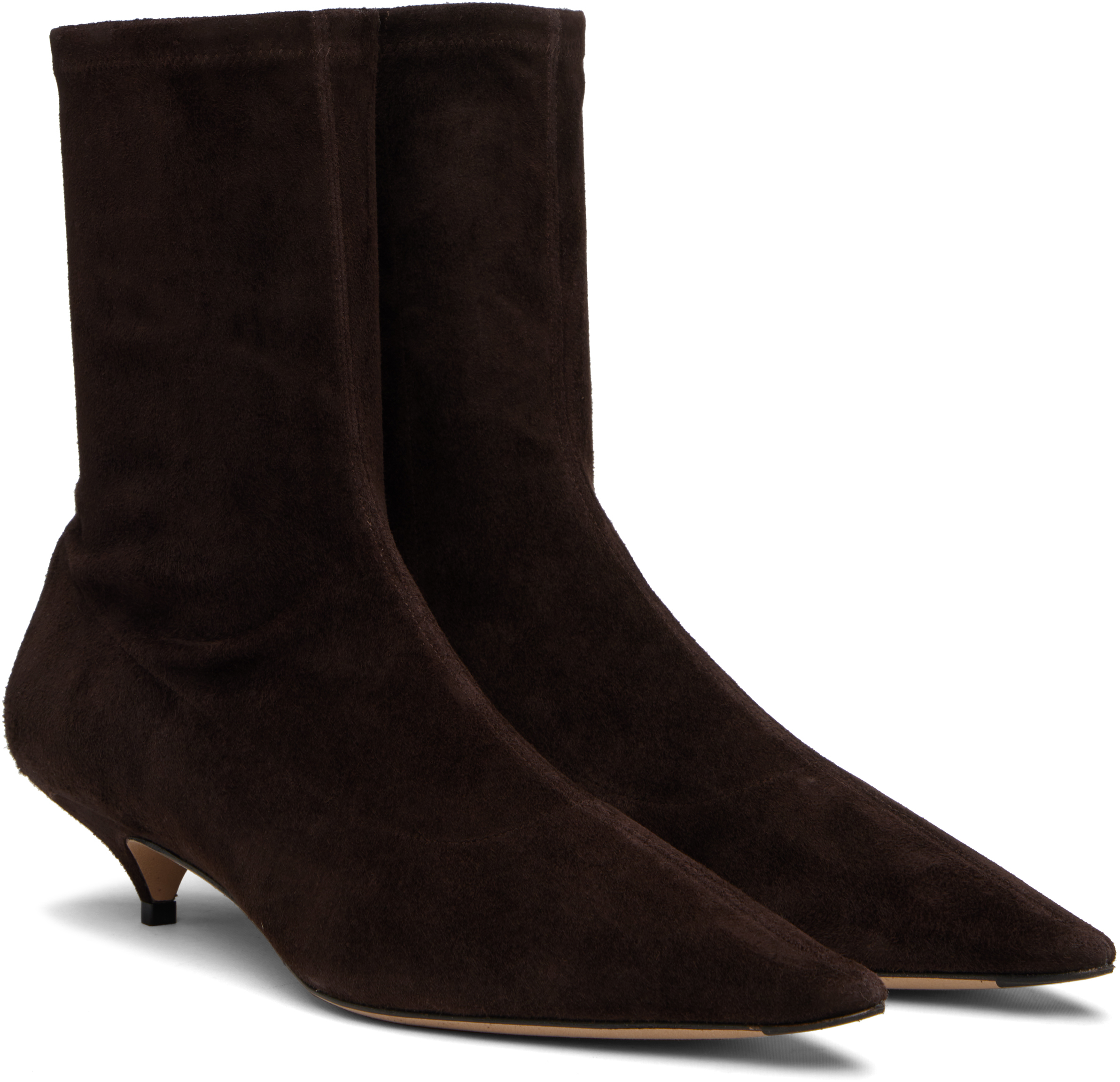 The Row Suede Liisa Kitten Ankle Boots 35 In Brown