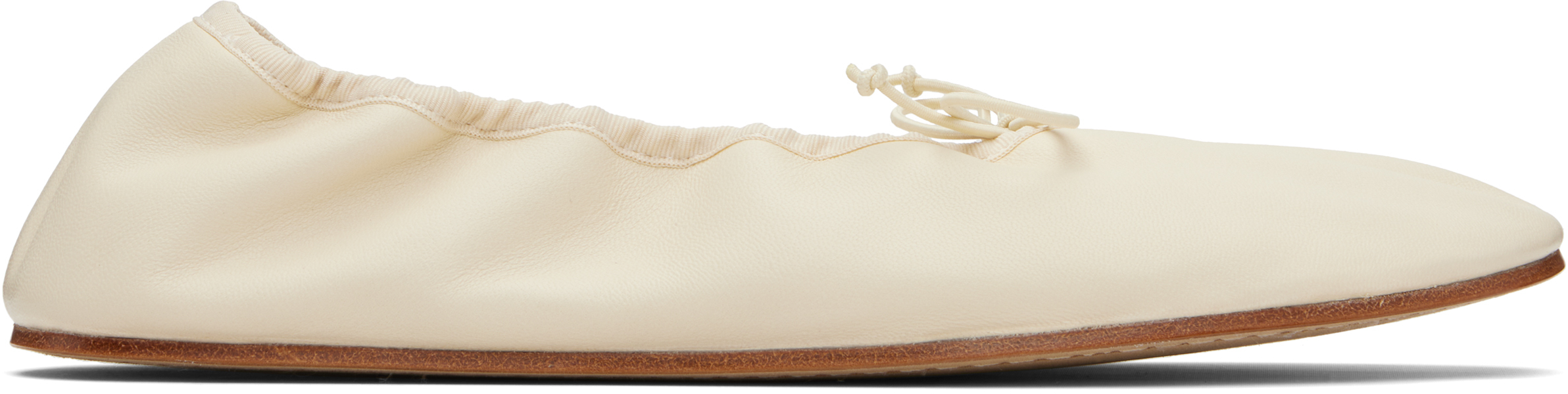 The Row Beige Round Ballerina Flats In White
