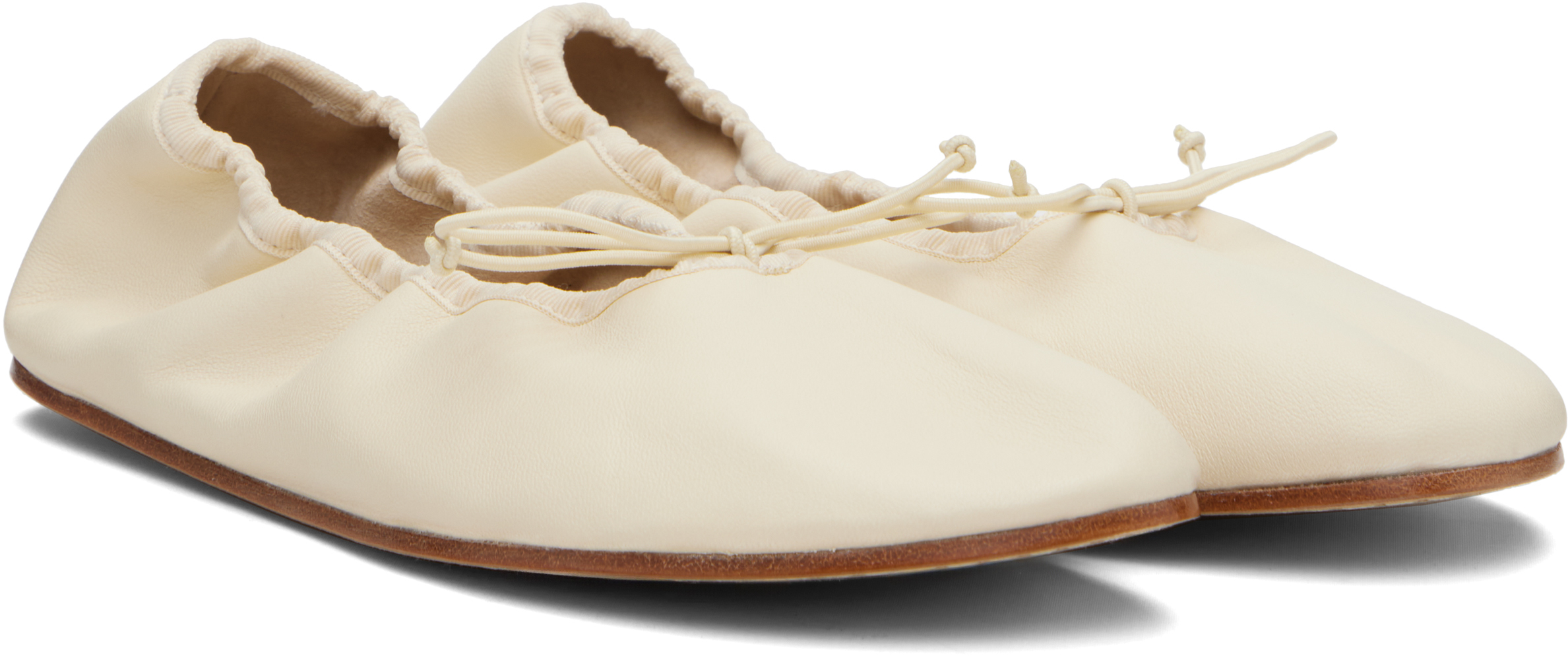 The Row Beige Round Ballerina Flats In White