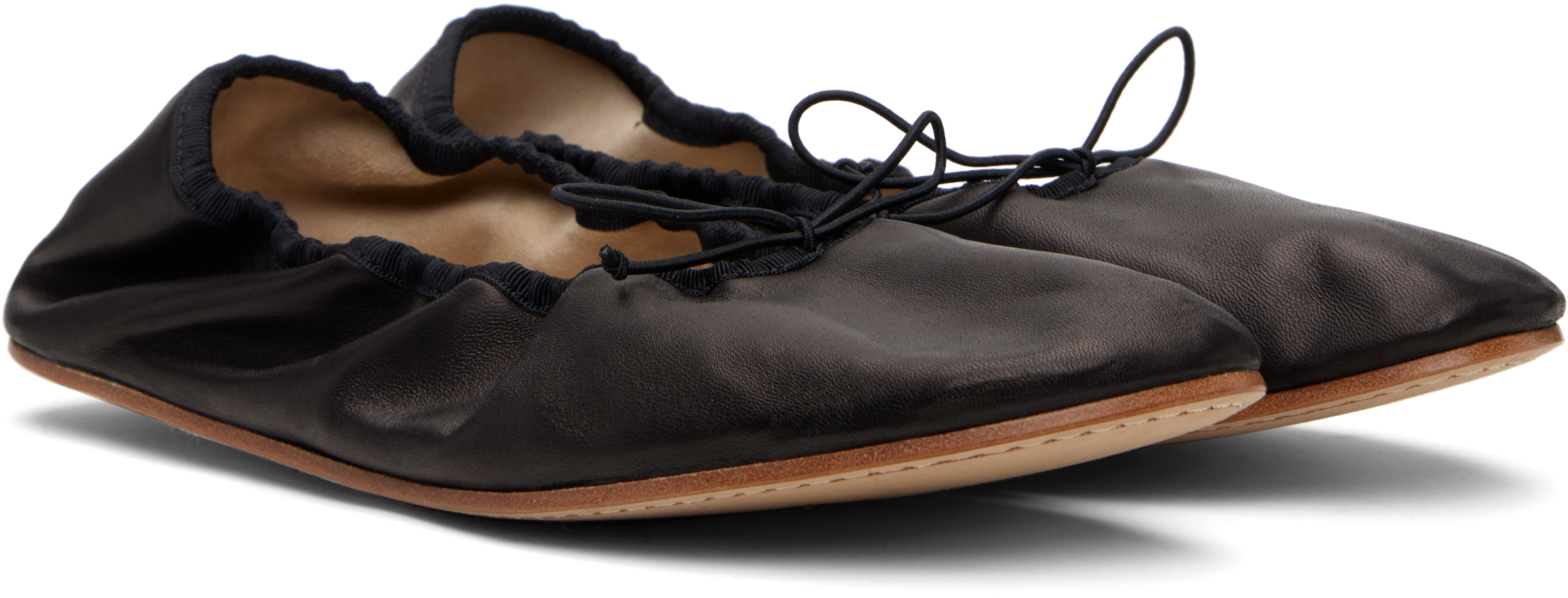 The Row Black Round Ballerina Flats In Black