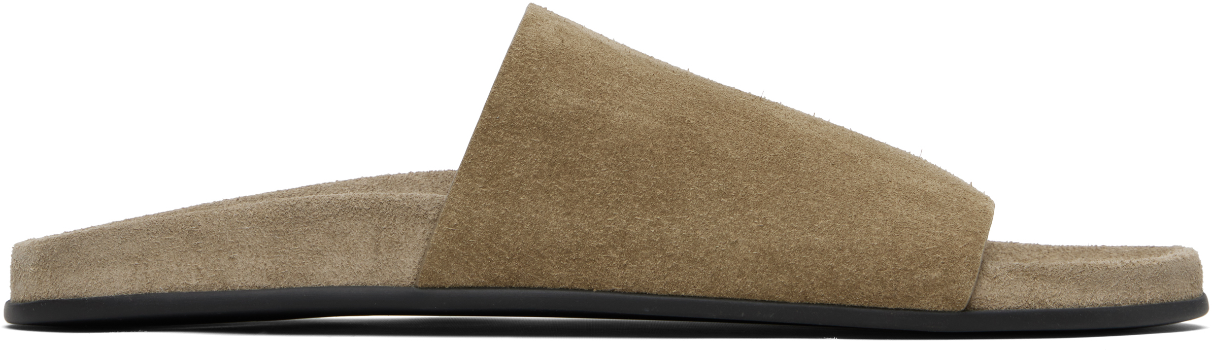 【関税込み】The Row トープ Hugh スライドサンダル Hugh Slide Green in Suede – The Row