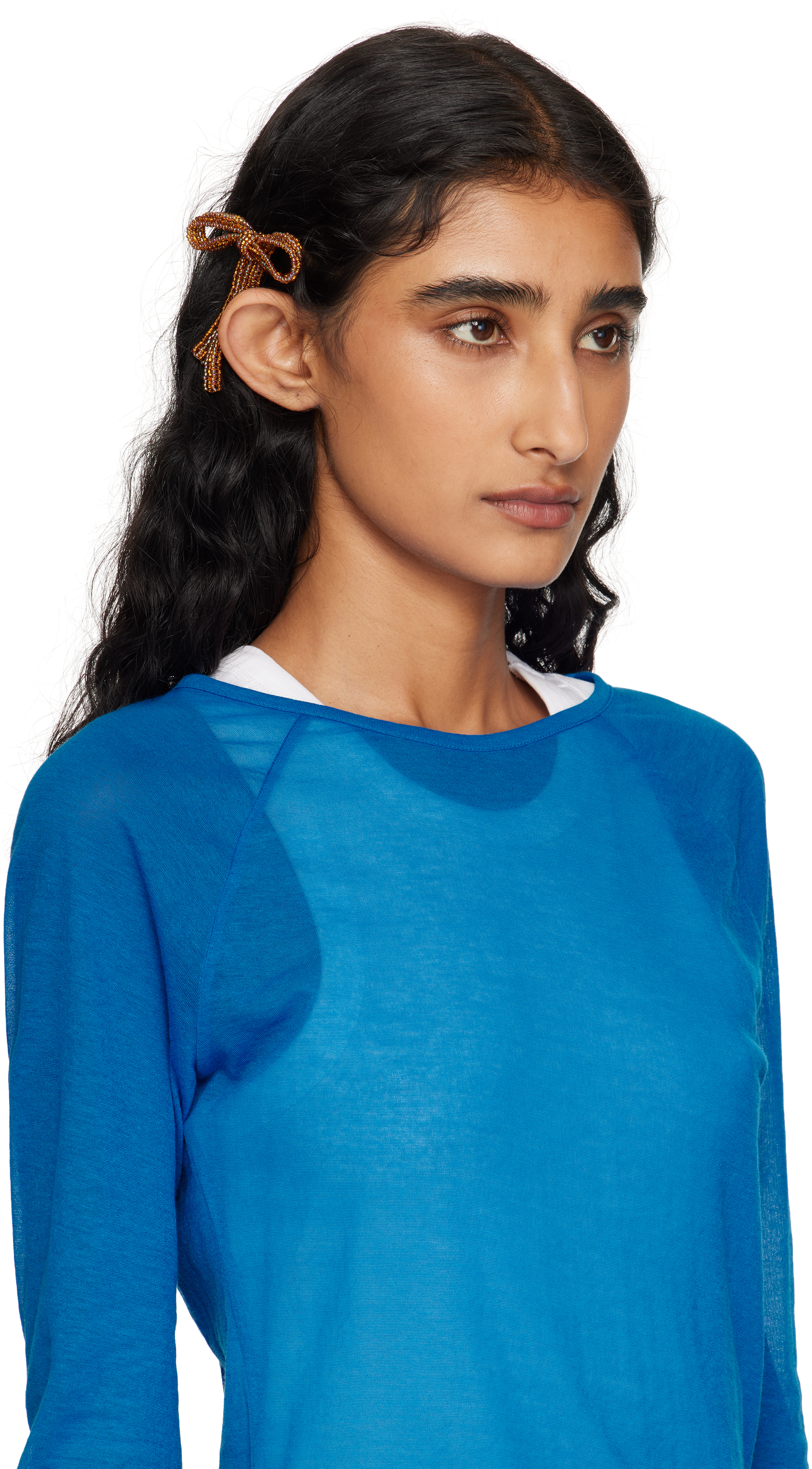 Pura Utz Orange Bow Hair Pin In Gold