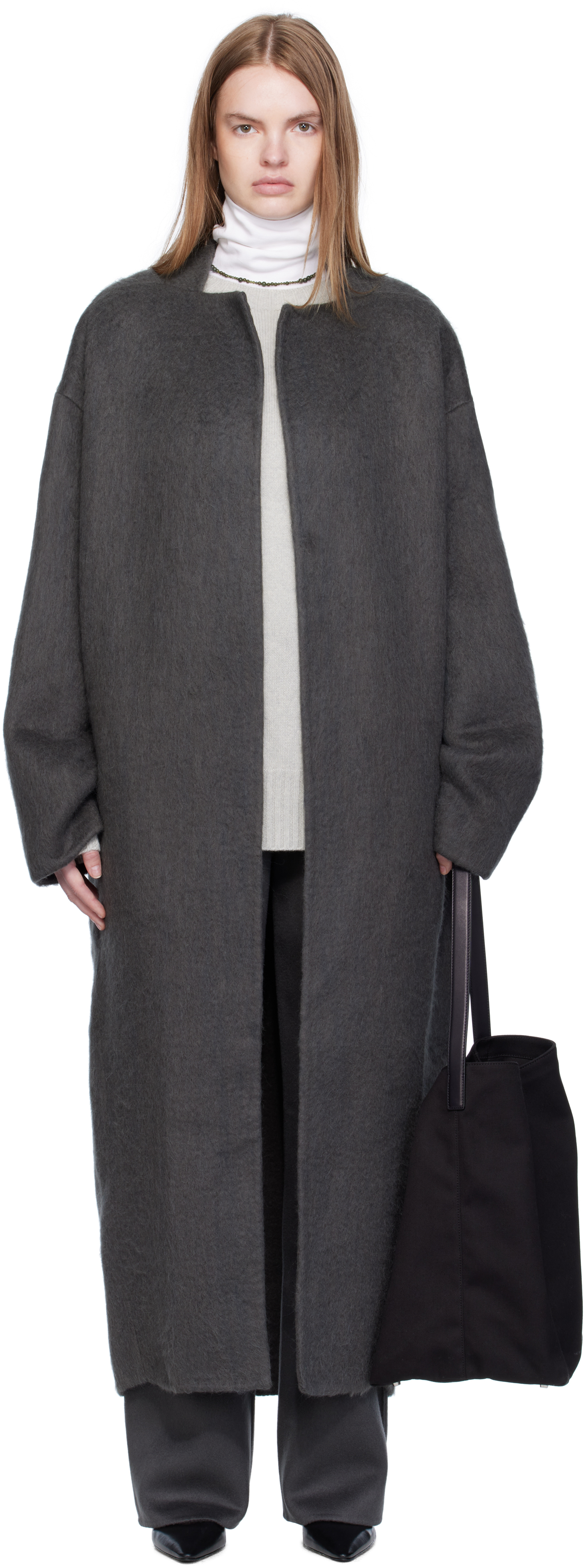 Arch The Gray Wool High-neck Slim Coat In Gray