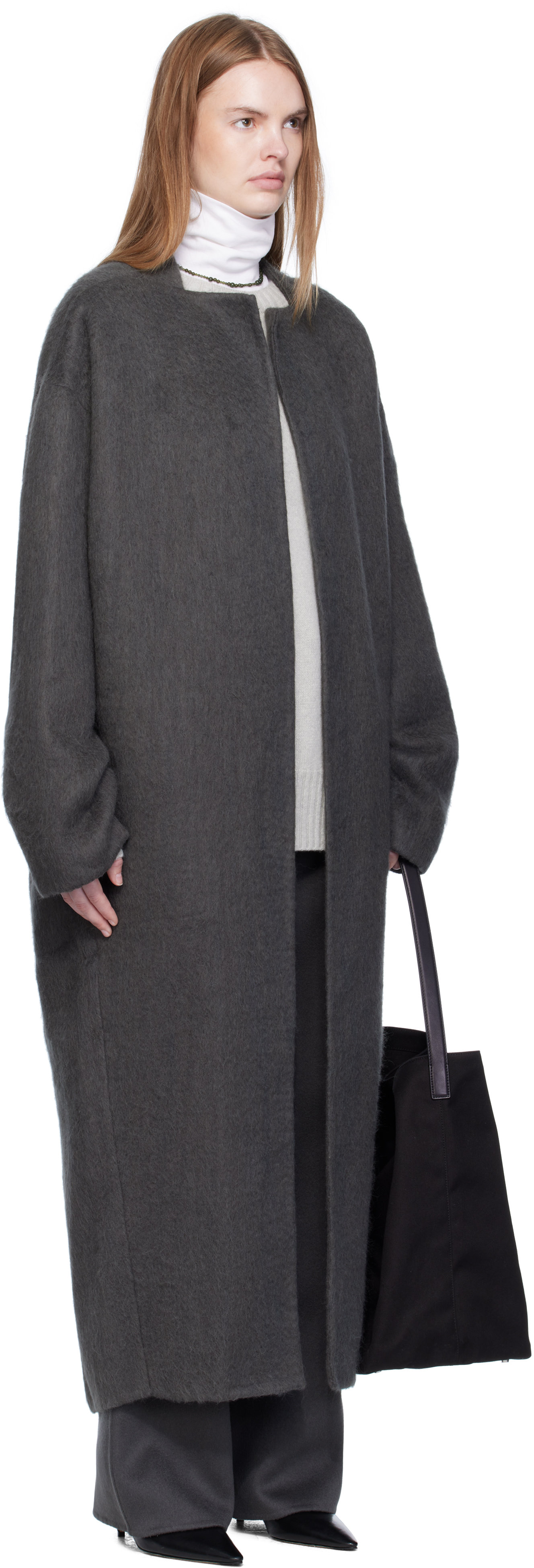 Arch The Gray Wool High-neck Slim Coat In Gray