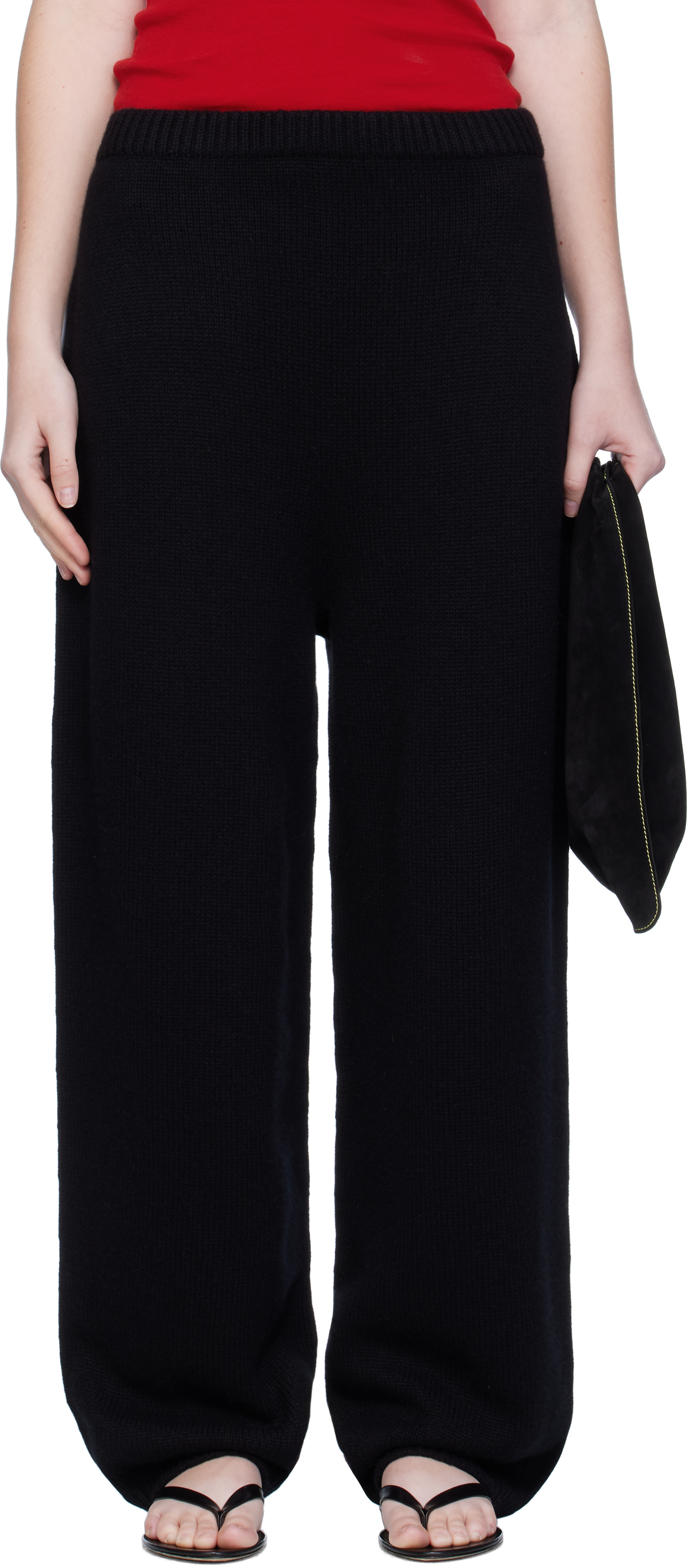 Arch The Black Wide Knitted Jogger Lounge Pants In Black