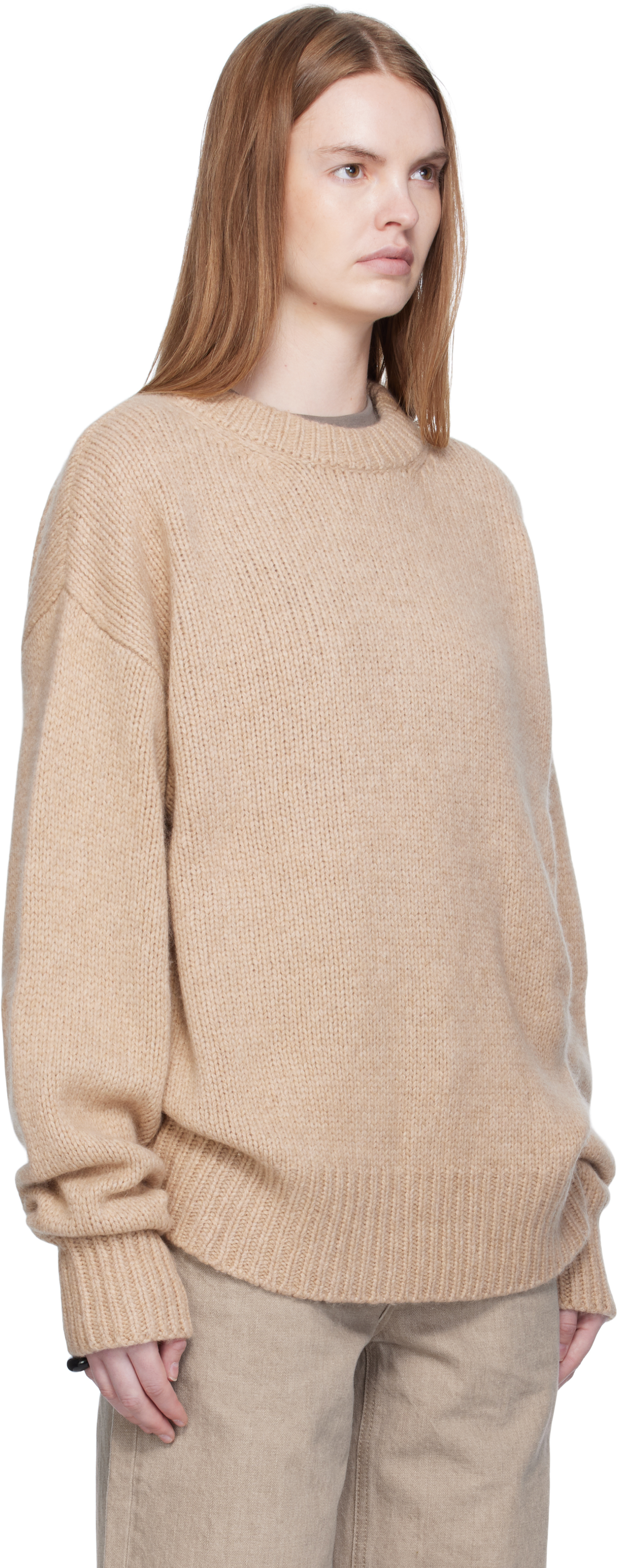 Arch The Beige Crew Neck Oversized Sweater In Multi