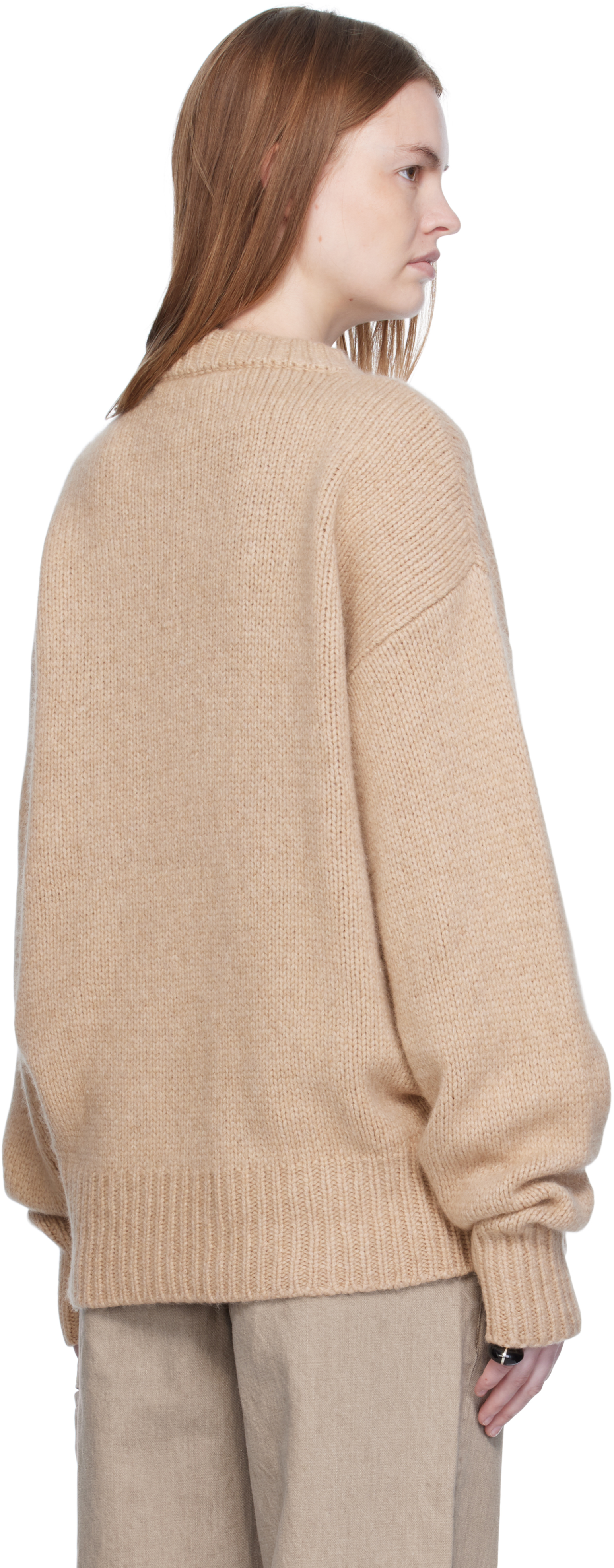 Arch The Beige Crew Neck Oversized Sweater In Multi