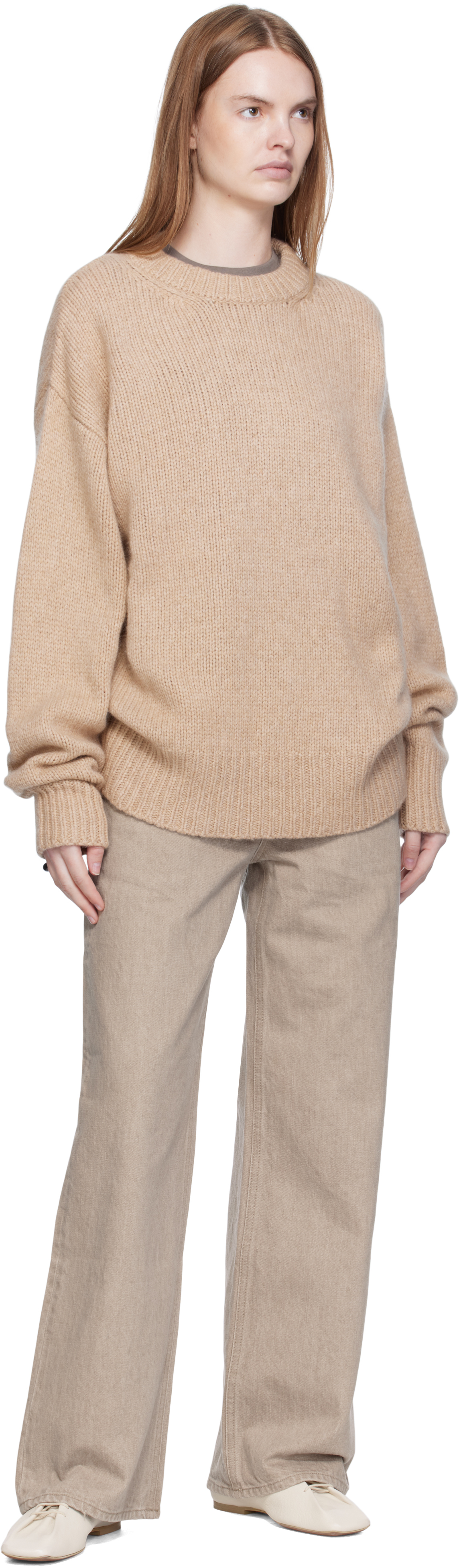 Arch The Beige Crew Neck Oversized Sweater In Multi