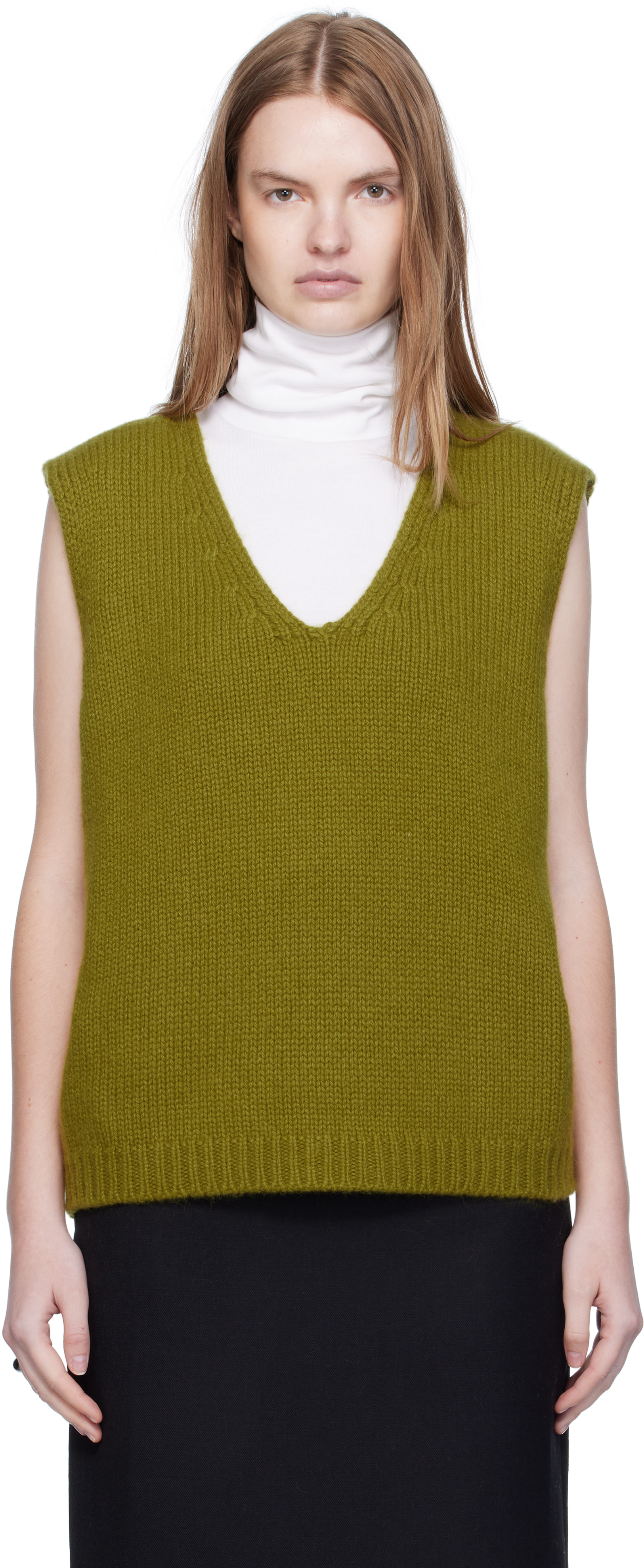 Arch The Green Cashmere Knit Vest In Brown